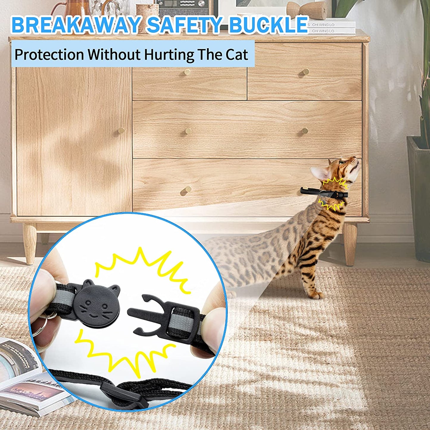 Vyaji 4PCS Airtag Cat Collar - Cat Airtag Collar with Silicone Airtag Holder and Bell - Adjustable Double Layer Nylon Breakaway Cat Collars - 0.2In Reflective Strip  VYAJI   