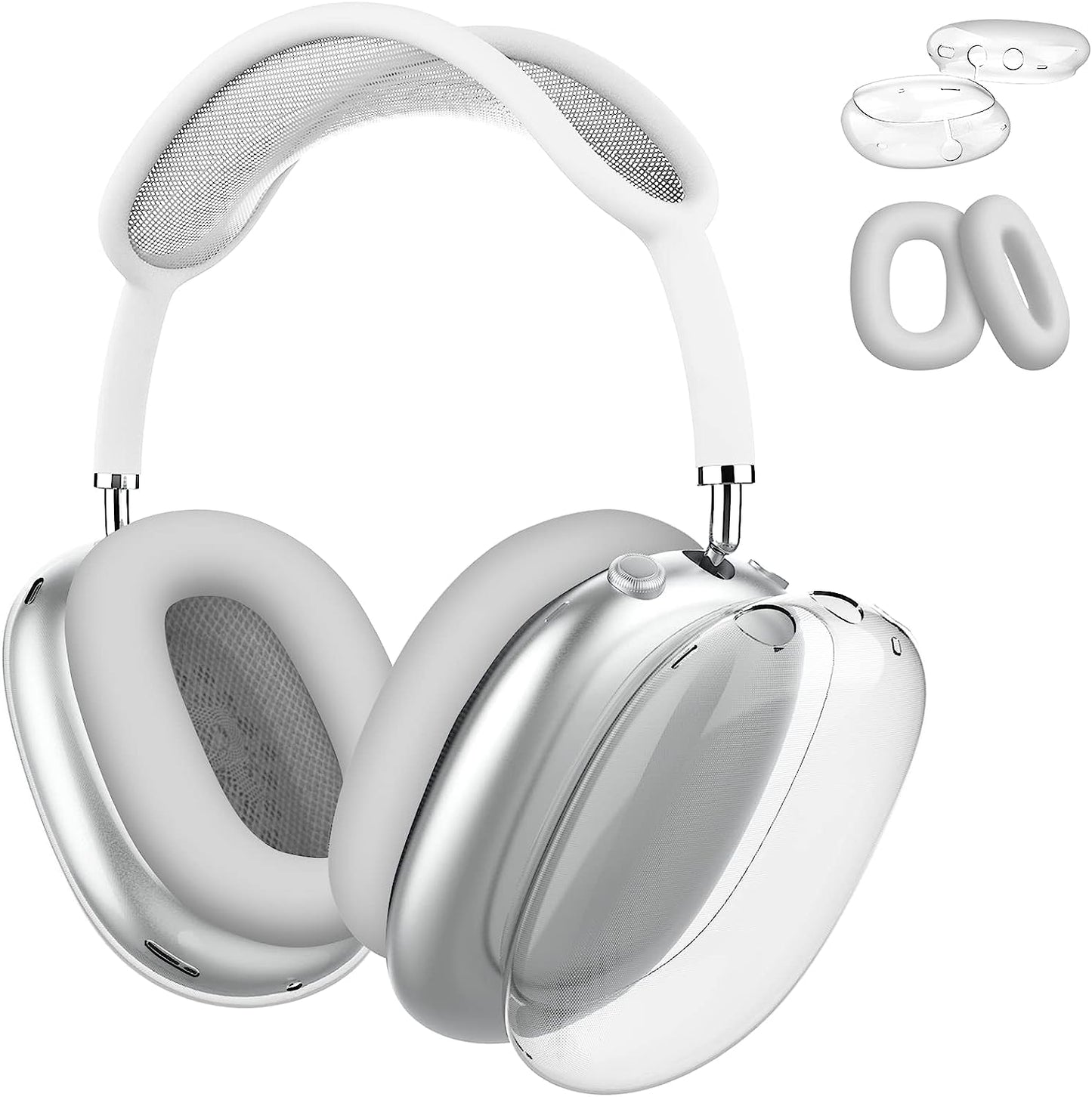 MOLOPPO for Airpods Max Case Cover, Clear Soft TPU Skin Anti-Scratch, Transparent Accessories Ultra Protective Cover for Apple Airpods Max(Clear)  MOLOPPO FB-Clear+Ear grey  