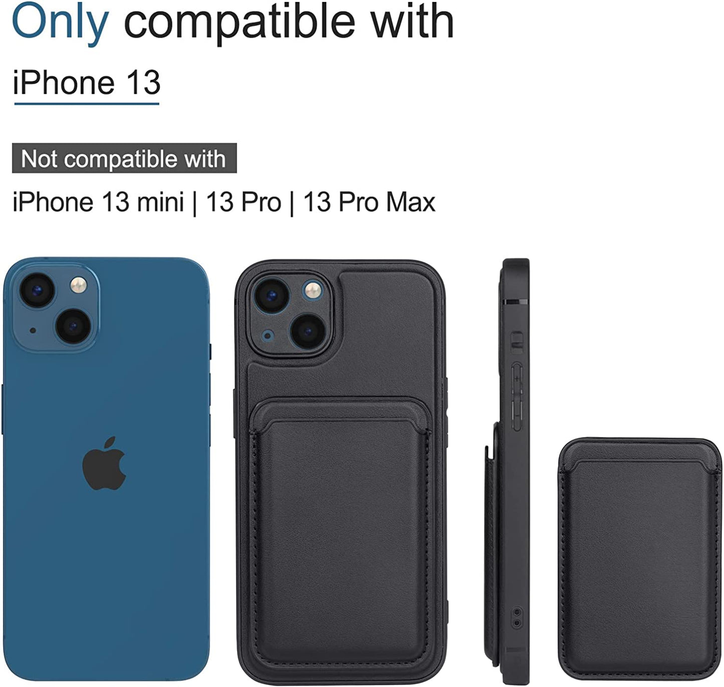 DK177 [2 in 1] Magnetic Leather Case for Iphone 13 + Card Holder Wallet, Magnetic PU Leather Card Holder Shockproof Protective Cover Compatible with Magsafe 6.1 Inch, Black  DK177   