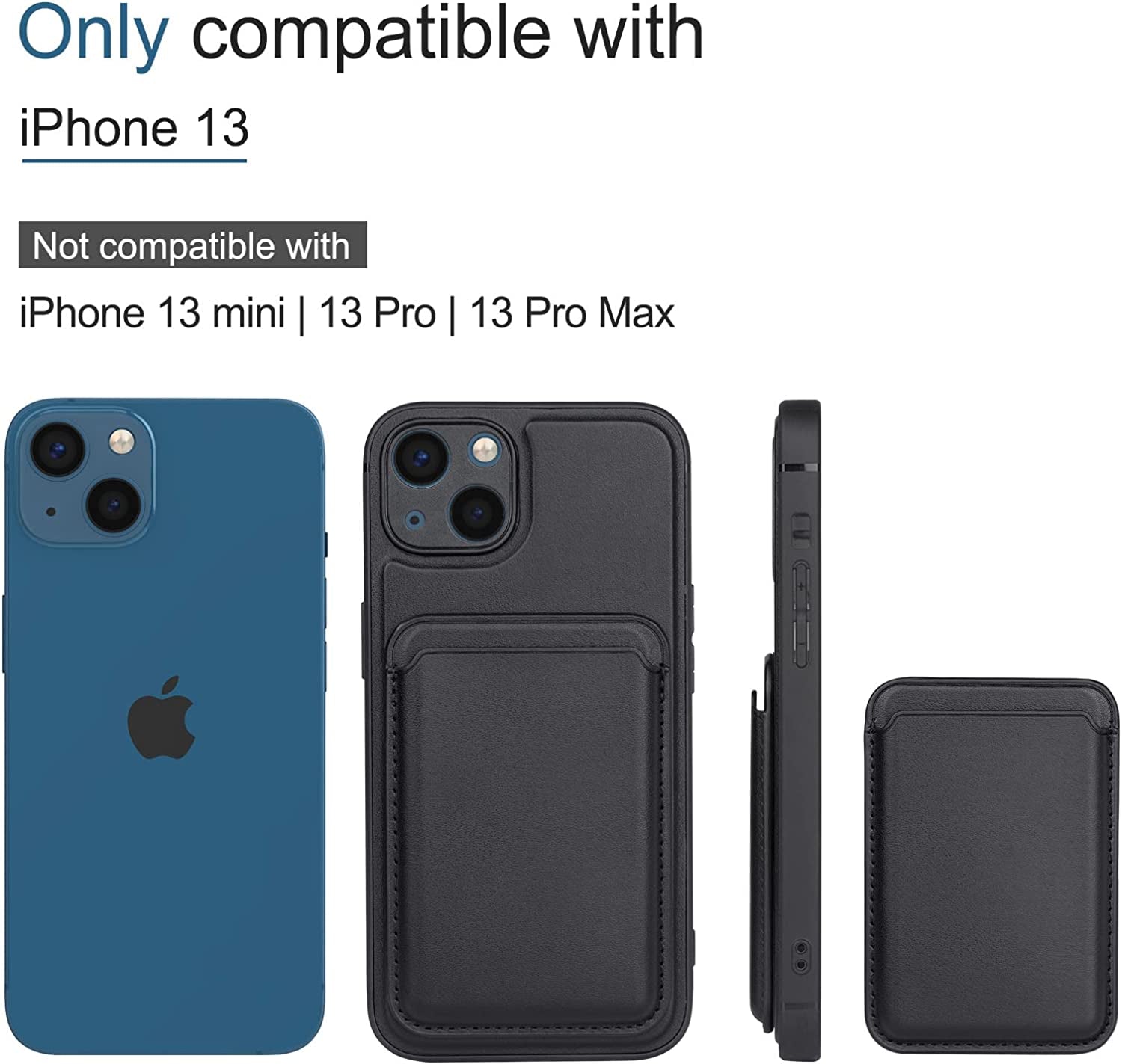 DK177 [2 in 1] Magnetic Leather Case for Iphone 13 + Card Holder Wallet, Magnetic PU Leather Card Holder Shockproof Protective Cover Compatible with Magsafe 6.1 Inch, Black  DK177   