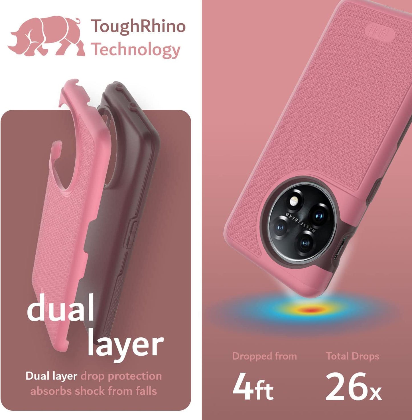 TUDIA Dualshield Grip Designed for Oneplus 11 Case 5G (2023), [Mergegrip] Dual Layer Shockproof Slim Military Grade Non-Slip Tough Heavy Duty Protective Phone Case Cover (Smokey Pink)  TUDIA   