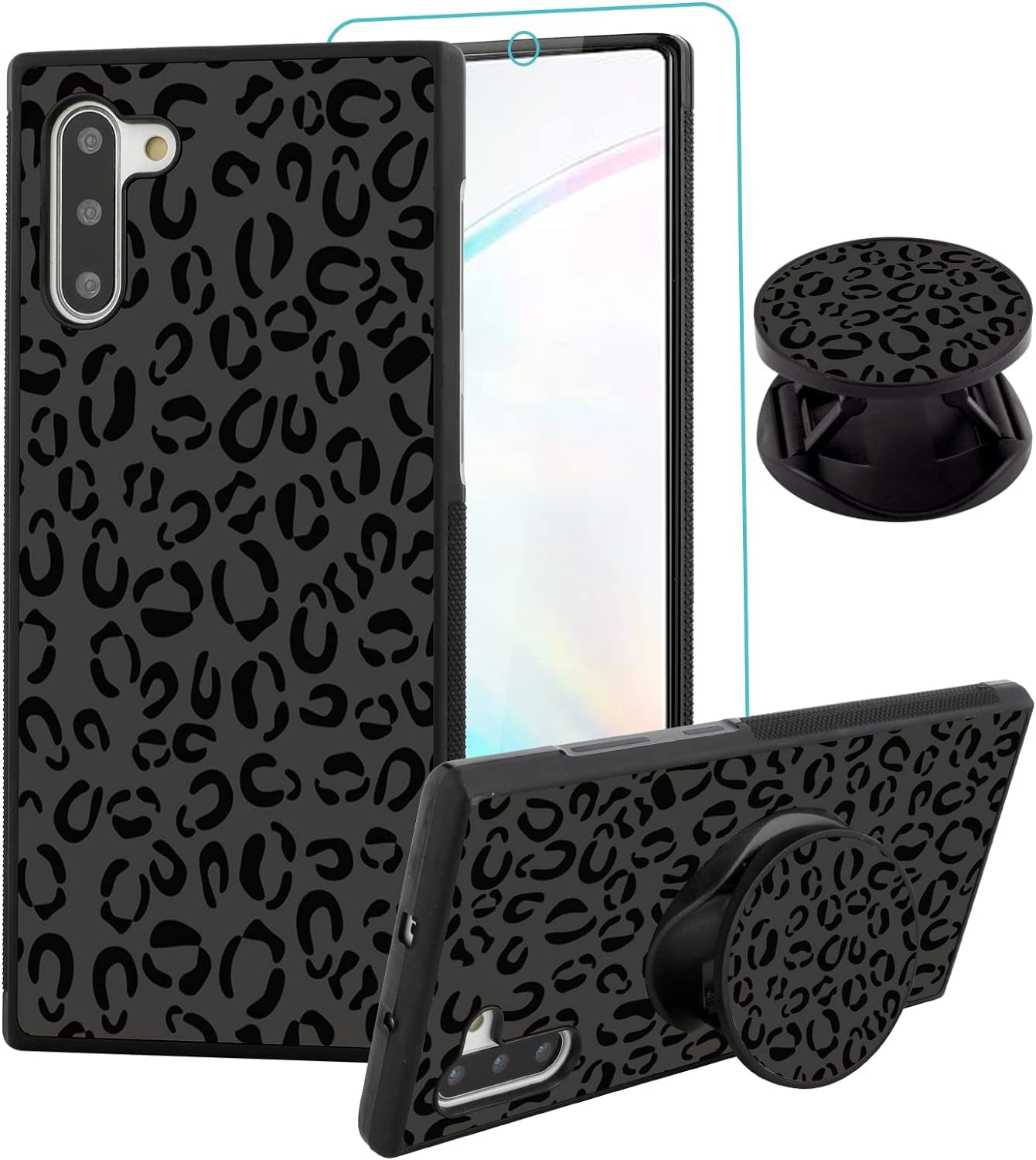 SAKUULO Samsung Galaxy Note 20 Case, [Screen Protector + Kickstand] Black Leopard Cheetah Design, Anti-Slip Shockproof Lightweight Flexible TPU Bumper Protective Case for Galaxy Note 20 6.7 Inch  SAKUULO Samsung Galaxy Note 10 6.3  