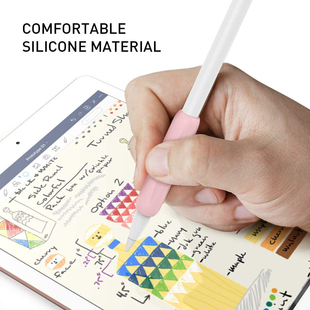 Delidigi 2 Pack Ipencil Grip Ergonomic Sleeve with Anti-Lost Replacement Cap plus Tips Cover Accessories Set Compatible with Apple Pencil 1St Generation (White, Pink)  Delidigi   
