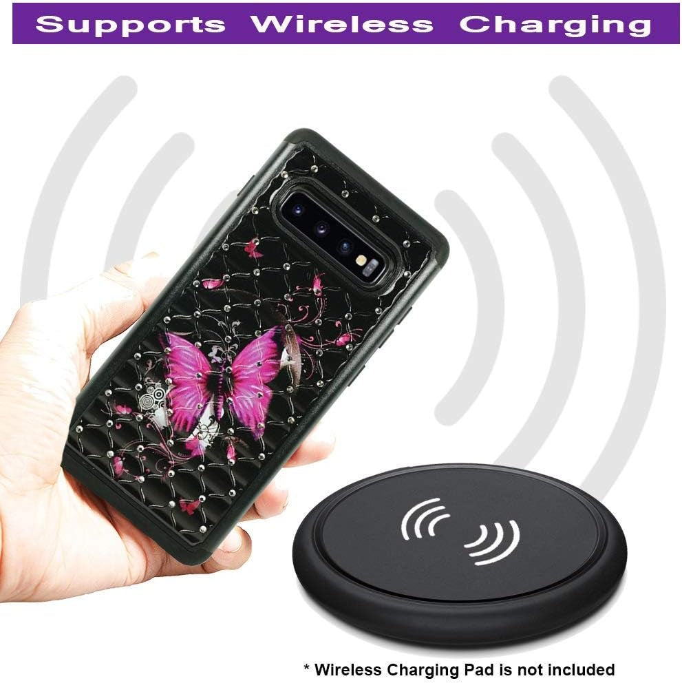 Zase LG G8 Thinq Case, Design for LG G8 Slim Hybrid Dual Layer Protection [Jewel Rhinestones] Shockproof Cute Girls Woman Sparkly Crystal Gem Cover [Bling Diamond] (Purple Blue Mandala Flower)  Zase   