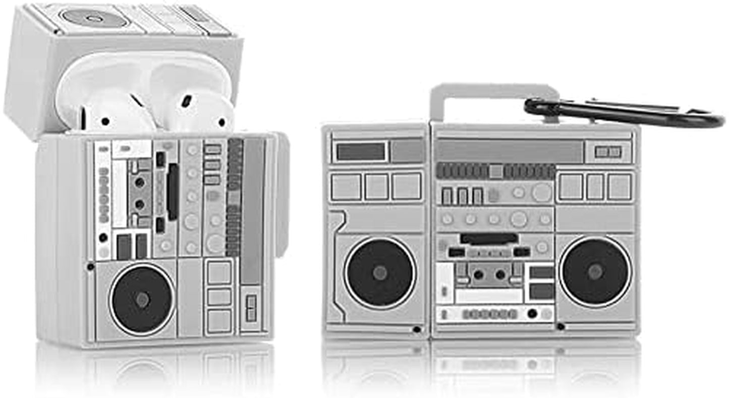 (2 Pack) BGAANM Cute Airpods 1/2 Case Silicone Cover with Keychain, Cartoon Skin Design Headphones Charging Case Protective Cover Accessories Kits Compatible for Airpods 1 and 2 (Radiowhite+Radiopink)  BGAANM   