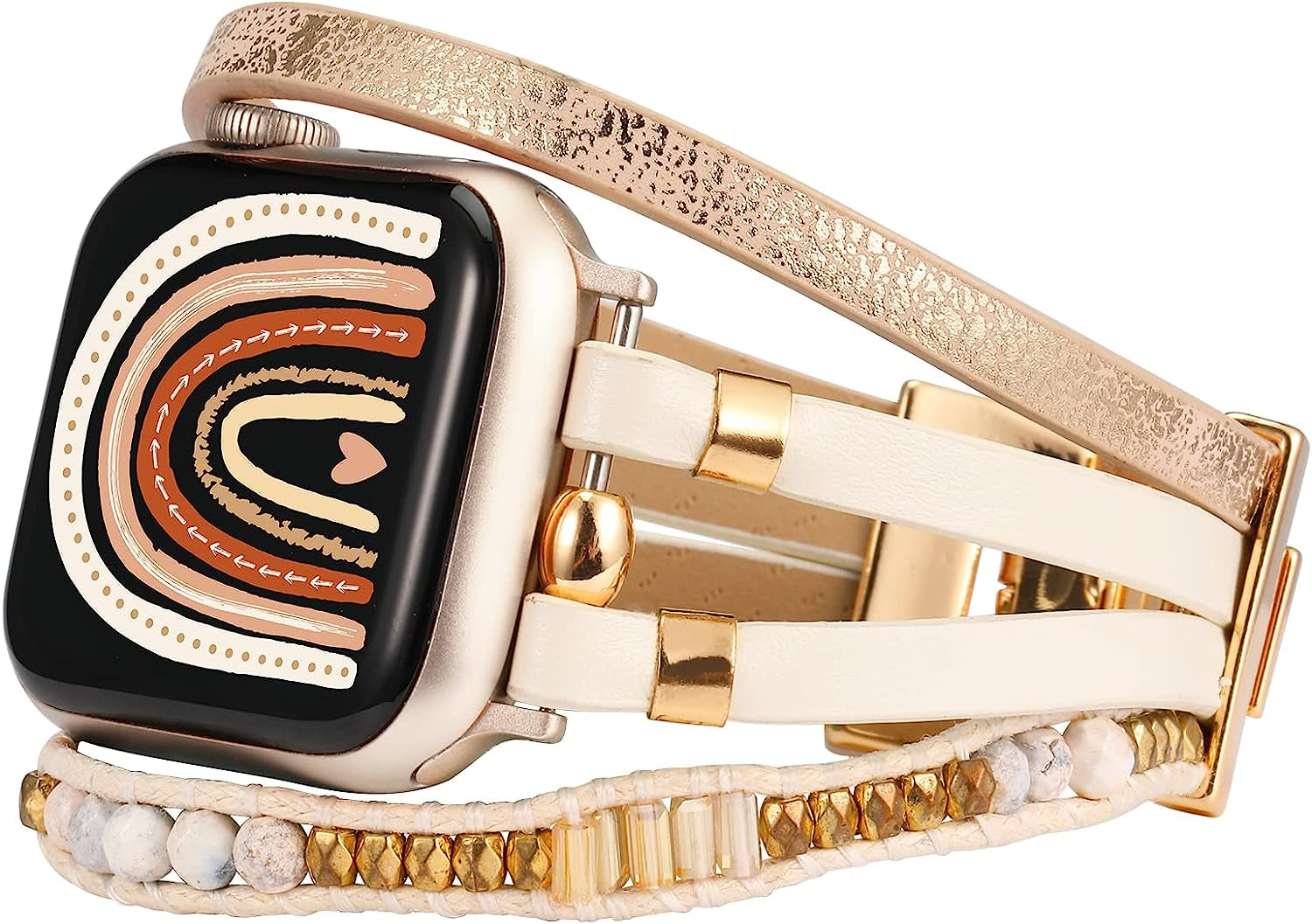 TOYOUTHS Compatible with Apple Watch Band Bracelet Multi-Strand Leather Sparkle Braided Wrap with Beaded Boho Bling Jewelry Dressy 41Mm 40Mm 38Mm Band for Iwatch Series SE 8 7 6 5 4 3 2 1  toyouths Starlight 41/40/38mm 