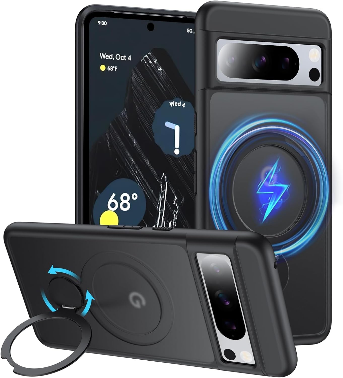 [NO.1 Magnetic] for Google Pixel 8 Case Compatible with Magsafe [Translucent Matte] [Anti-Fingerprint] [Military Shockproof] Slim Hard Case with Soft Silicone Bumper for Pixel 8 Cover 6.2”, Blue  FNDMIL Black [360° Magnetic Ring] Google Pixel 8 Pro [6.7 Inch] 