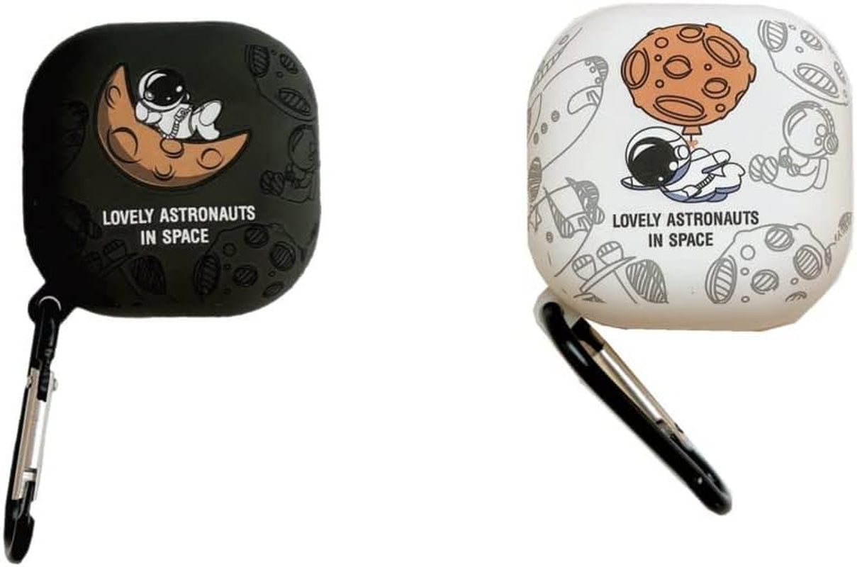 2 Pack Cute Lovely Design Astronaut Style Soft Silicone Protective Case Cover Compatible with Samsung Galaxy Buds 2/Galaxy Buds Pro/Galaxy Buds Live Earphone, Skin Sleeve with Key Chain (Black+White)  DAYJOY   