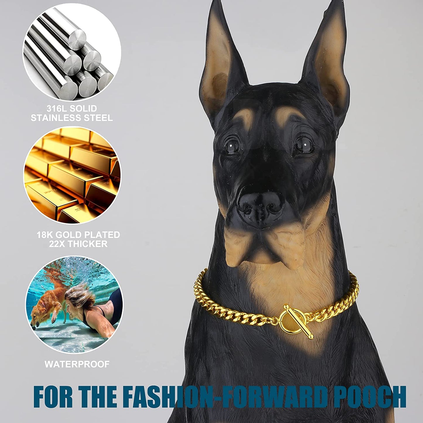 Idofas Airtag Dog Collar Holder Dog Airtag Holder Cuban Link Dog Chain 6Mm Gold Dog Chain with Bell,Dog Tag & Airtag Dog Collar Holder Stainless Steel Metal Necklace for Puppy Small Medium Dogs(12")  iDofas   