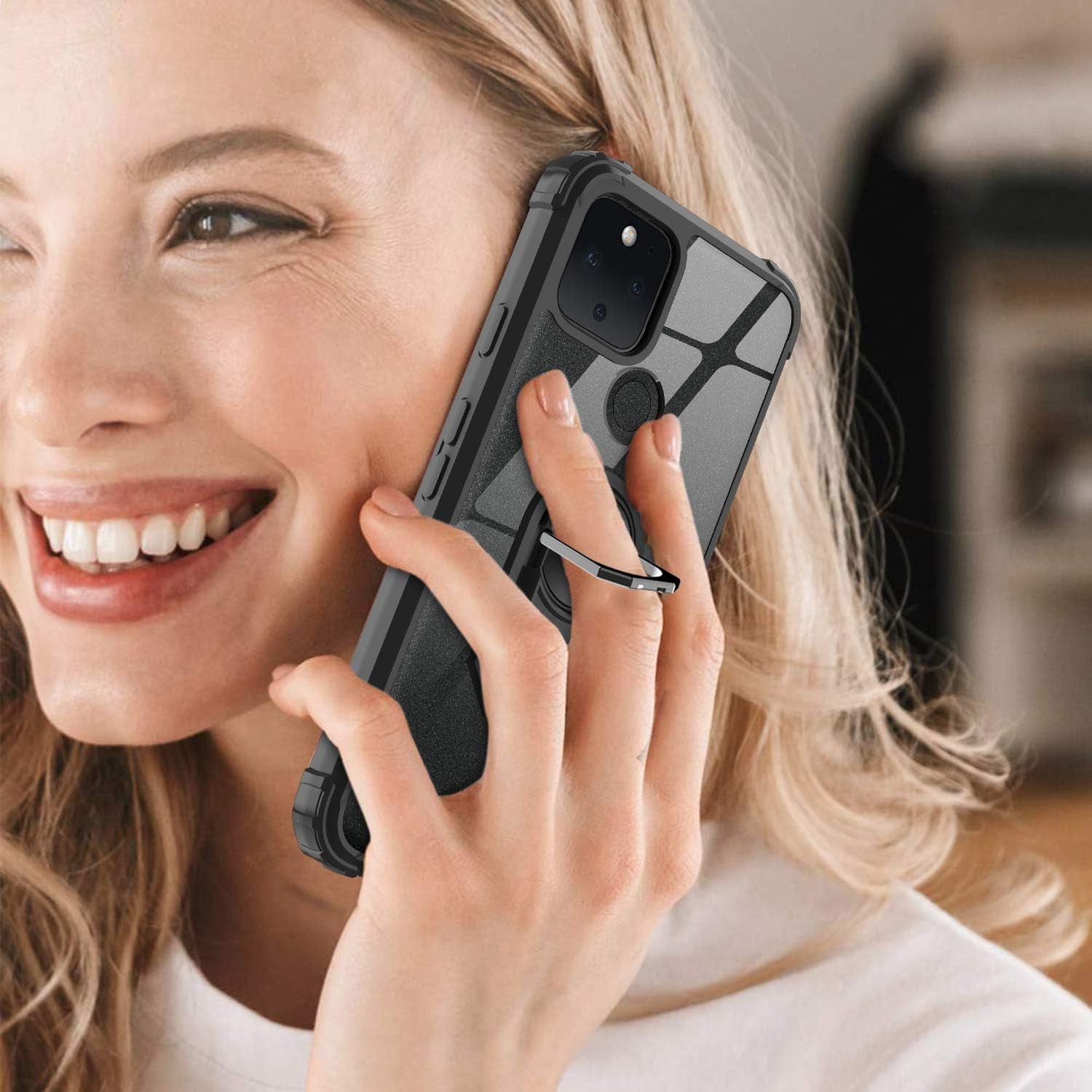 Leyi for Google Pixel 5 Case with 2PCS Screen Protector, [Military-Grade] Clear Crystal Shockproof Phone Case with Magnetic Car Ring Kickstand for Google Pixel 5, Black  LeYi   