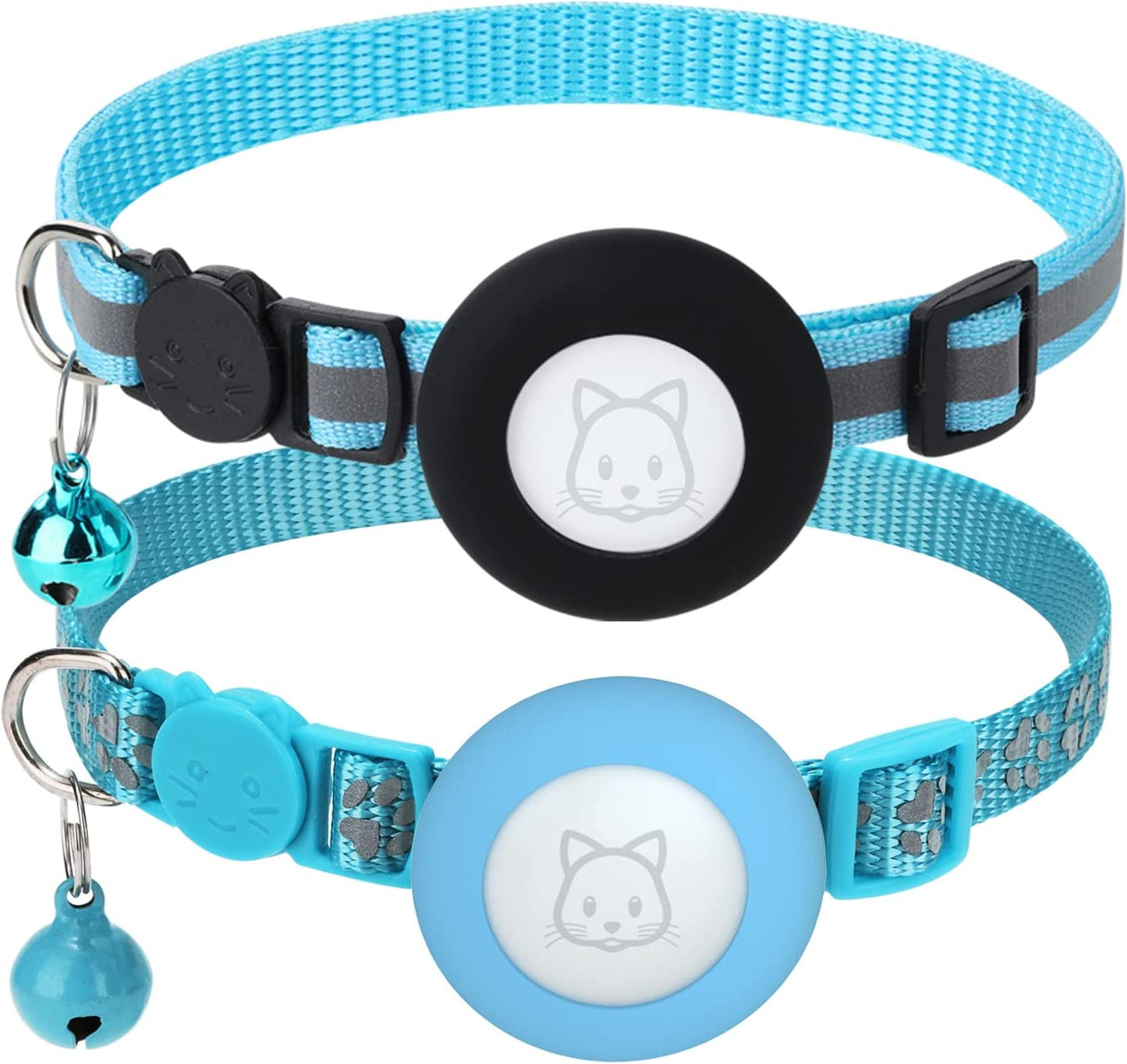 2Pack Airtag Cat Collars, Reflective Air Tag Cat Collar with Breakaway Safety Buckle and Bell, Adjustable Cat Collar with Airtag Holder Compatible with Apple Airtag for Small Pets (Black)  SimpleThings Blue  