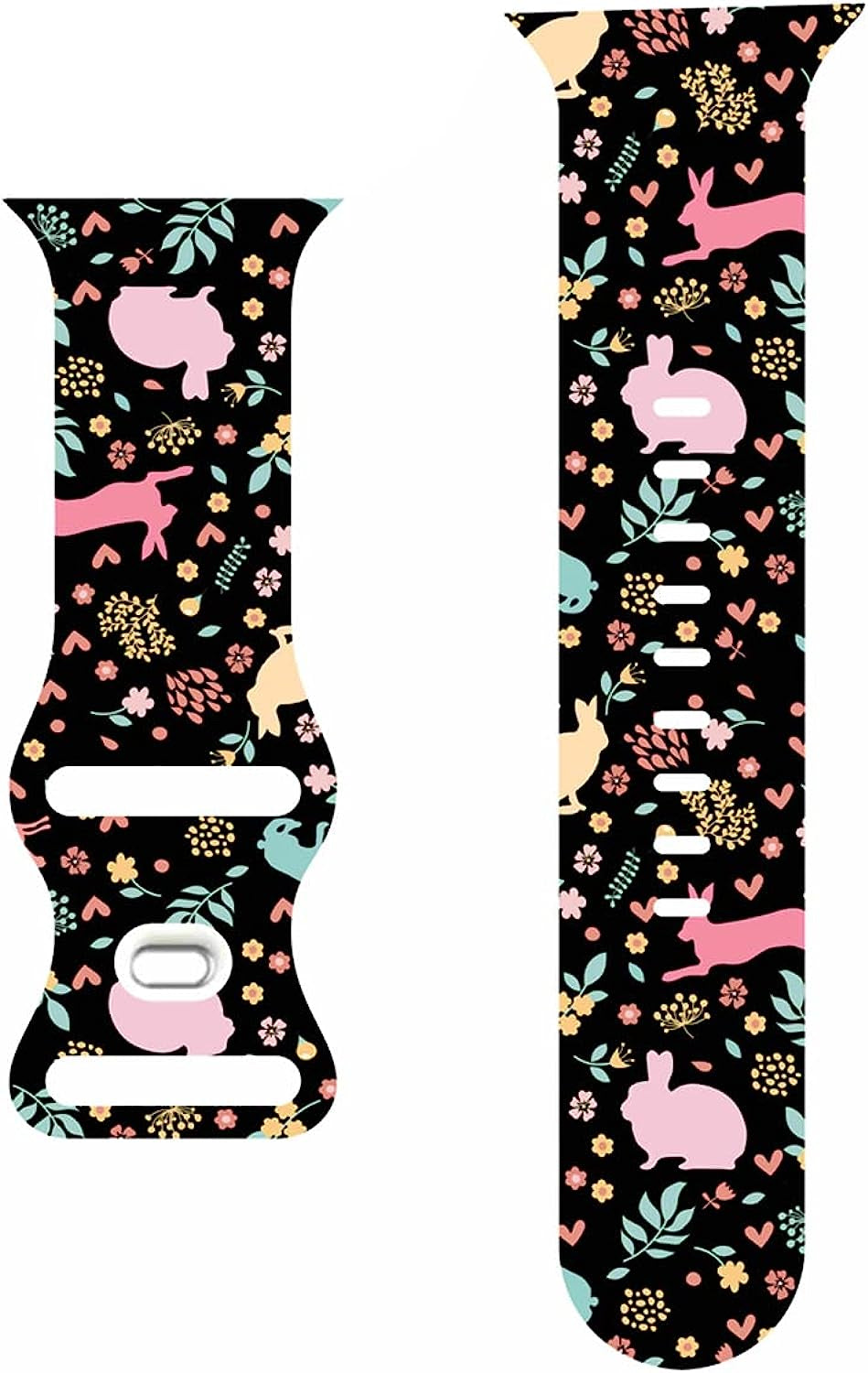 Easter Theme Bunny Rabbit Eggs Pattern Bands Compatible with Apple Watch 38Mm 40Mm 41Mm 42Mm 44Mm 45Mm 49Mm, Soft Silicone Sports Wristband Strap for Iwatch SE & Series 8/7/6/5/4/3/2/1  HYHMXB   