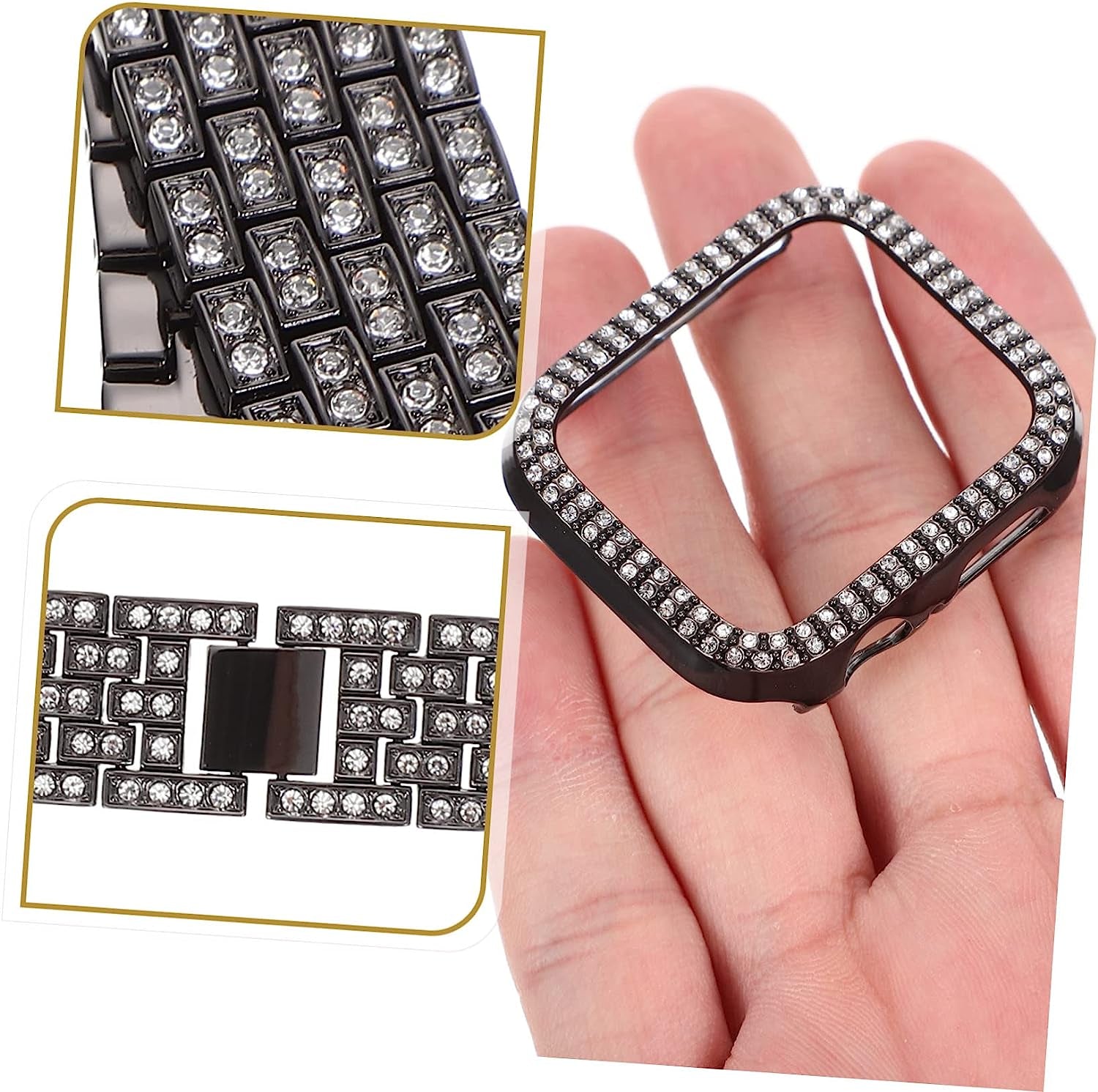 Mikikit Aplple Watch Bands 4 Sets Anti- Decorative Watch Case Band Watchband Anti-Slip Anti-Skid Portable Belt Rhinestone Metal of Replacement Replaceable Strap Slip  Mikikit   