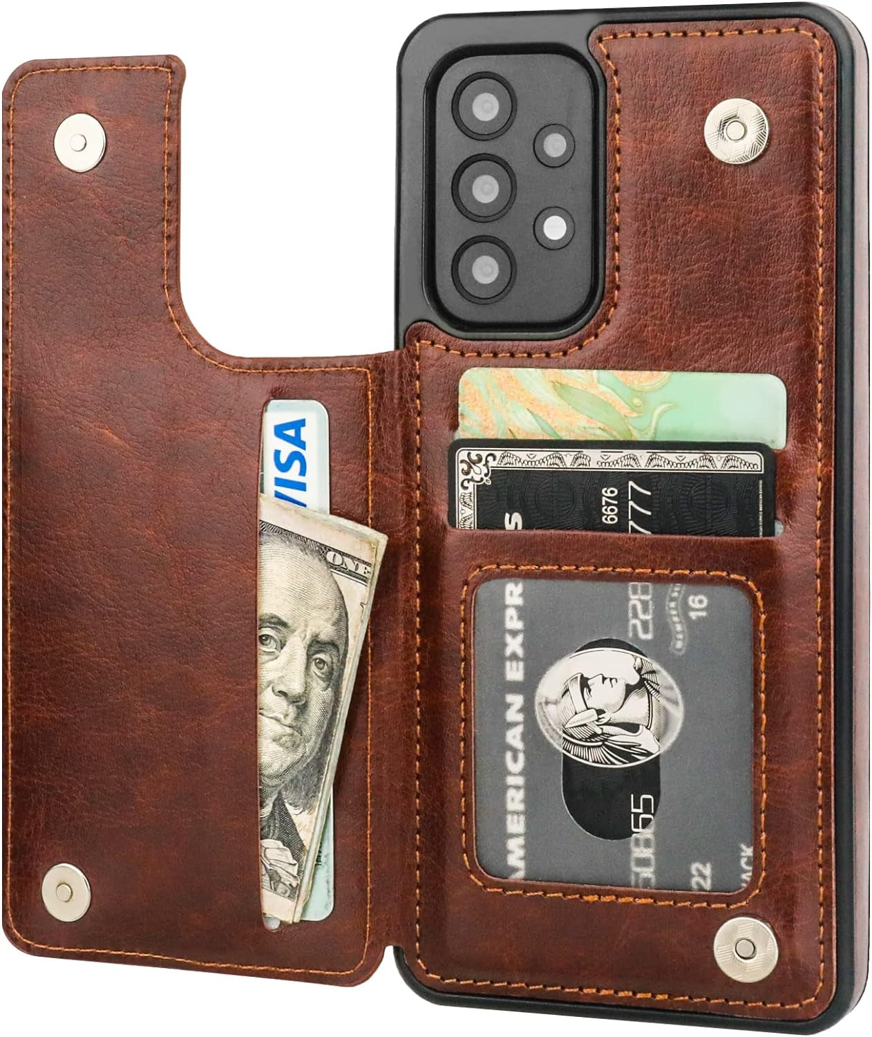 Onetop Compatible with Samsung Galaxy A53 Wallet Case with Card Holder, PU Leather Kickstand Card Slots Case, Double Magnetic Clasp and Durable Shockproof Cover 5G 6.5 Inch(Brown)  Onetop   