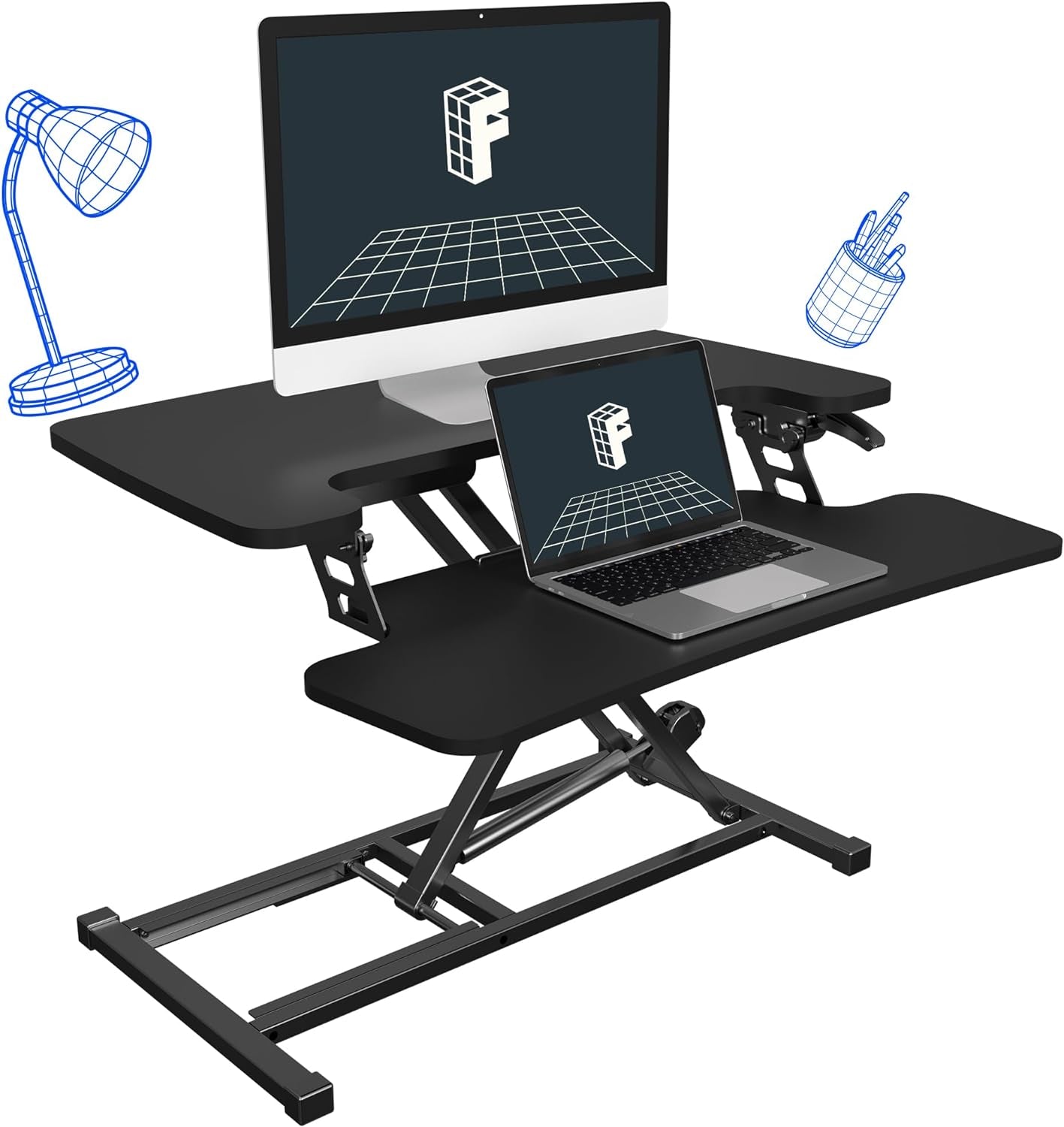 FLEXISPOT 28'' Black Height Adjustable Standing Desk Converter Sit-To-Stand Desk Riser with Wide Keyboard Tray Workstation for Home and Office  FLEXISPOT   