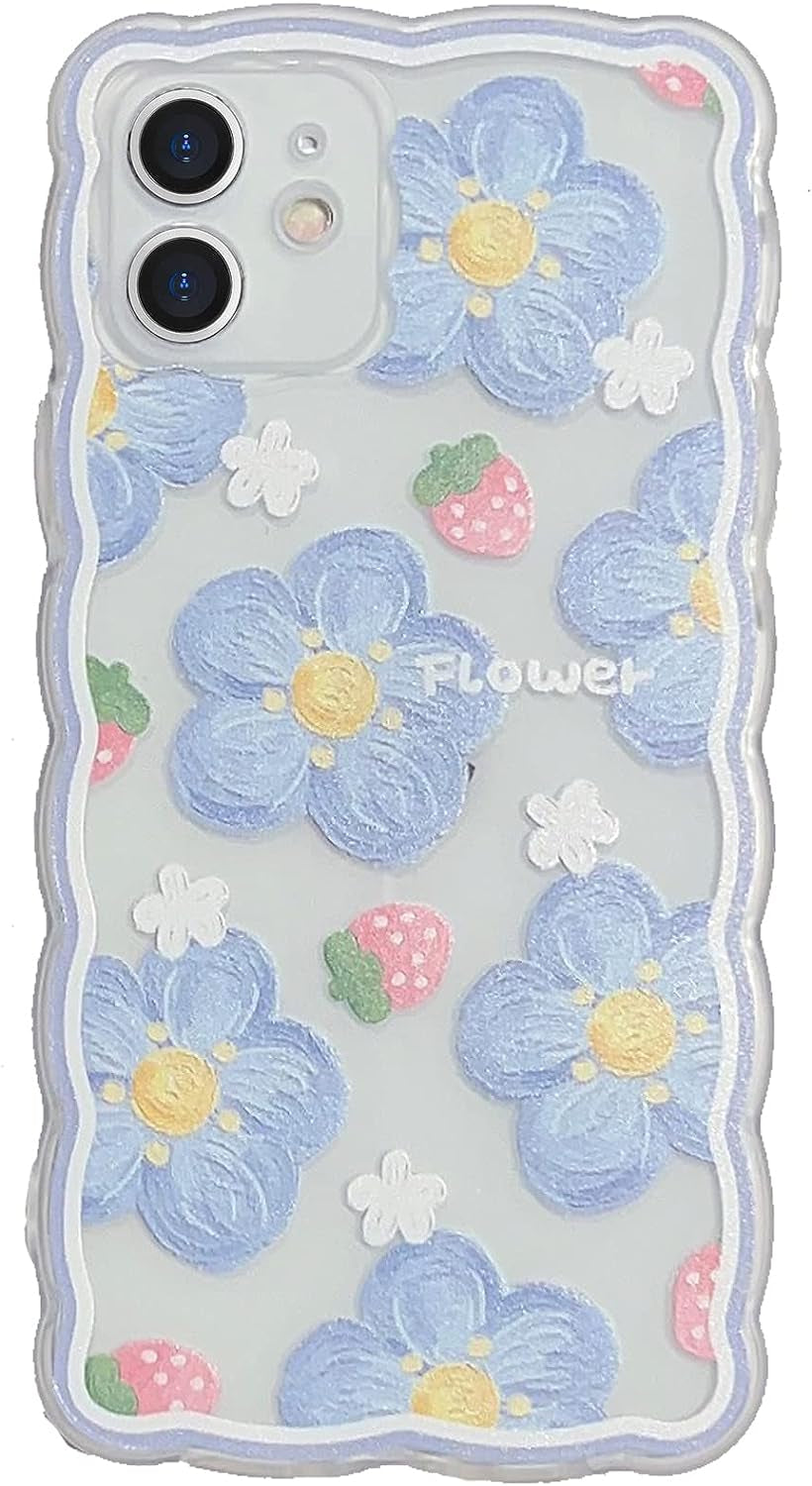GUSDBSW Cute Iphone 14 plus Case for Women Girls, Lovely Floral Strawberry Pattern Wave Comfortable Grip Design for Girly, Slim Thin Soft Flexible TPU Clear Protective Phone Case - Blueberry Flower  GUSDBSW Blueberry Flower Iphone Xs Max 