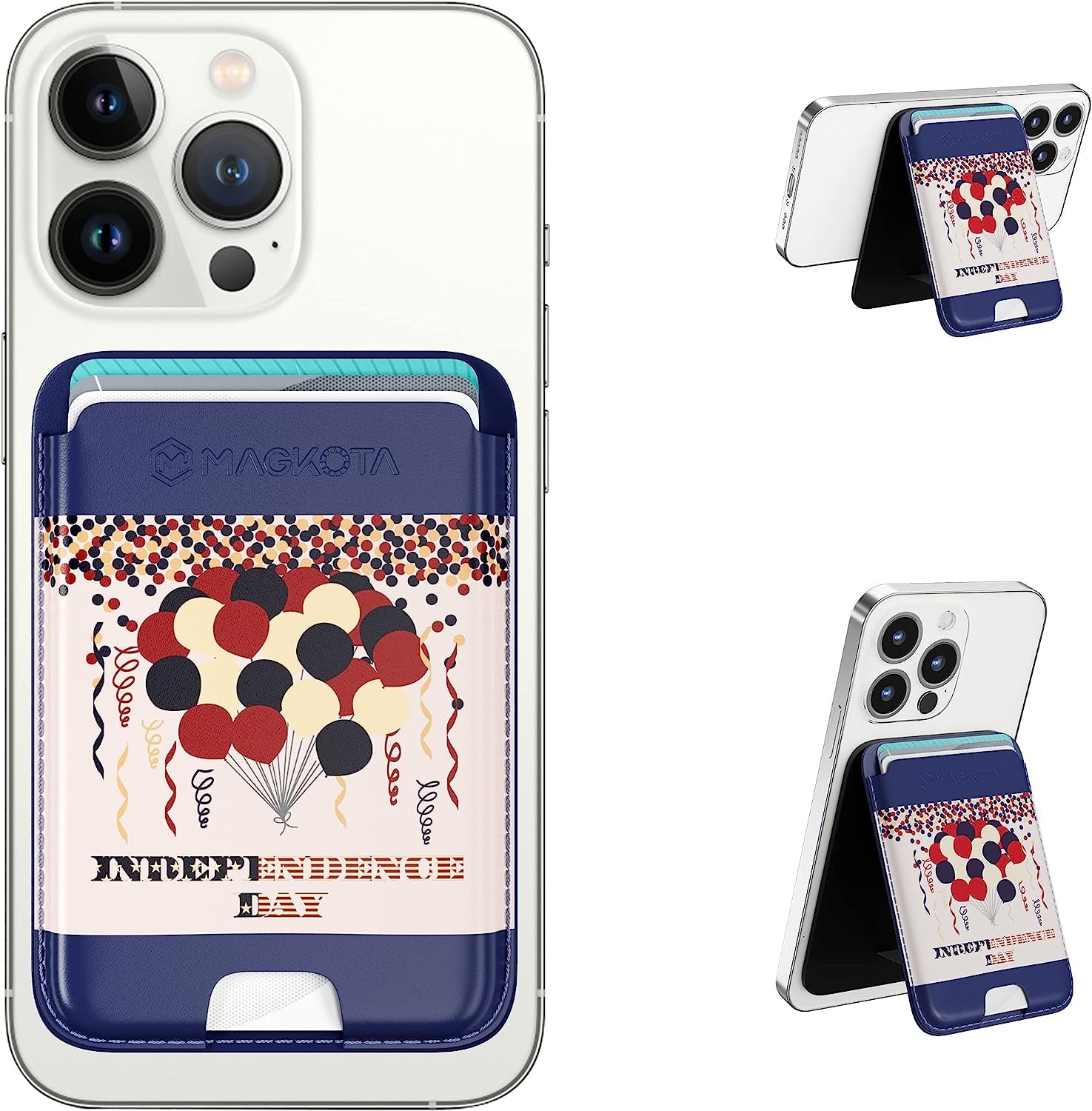 MAGKOTA Magsafe Wallet Stand Compatible with Iphone 14 Pro Max/14 Pro/14 Plus/14/Iphone 13 Pro Max/13 Pro/13/Iphone 12 Pro Max/12 Pro/12,Iphone Leather Wallet with Magnetic Stand, Max 3 Cards  MAGKOTA Independence Day  