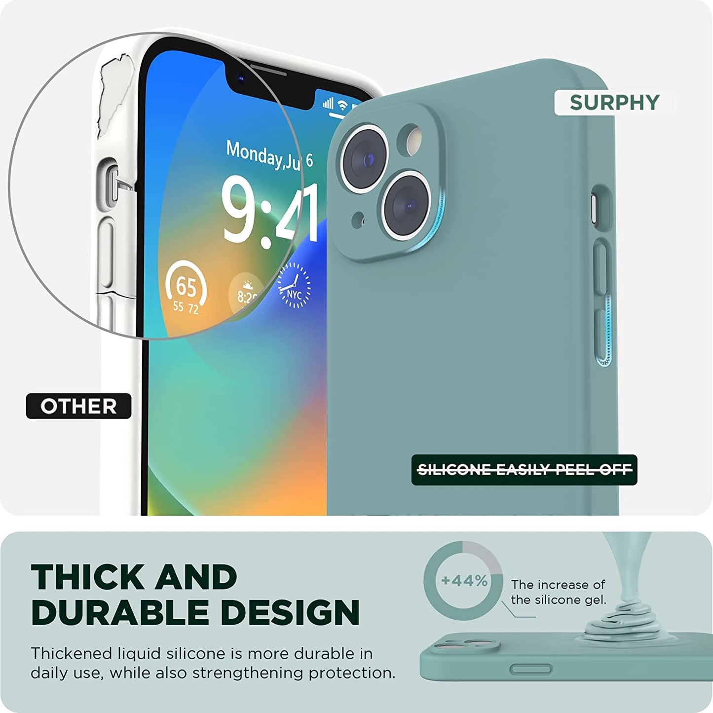 SURPHY Compatible with Iphone 14 Case with Screen Protector (Camera Protection + Soft Microfiber Lining) Liquid Silicone Phone Case 6.1 Inch 2022, Cactus Green  SURPHY   