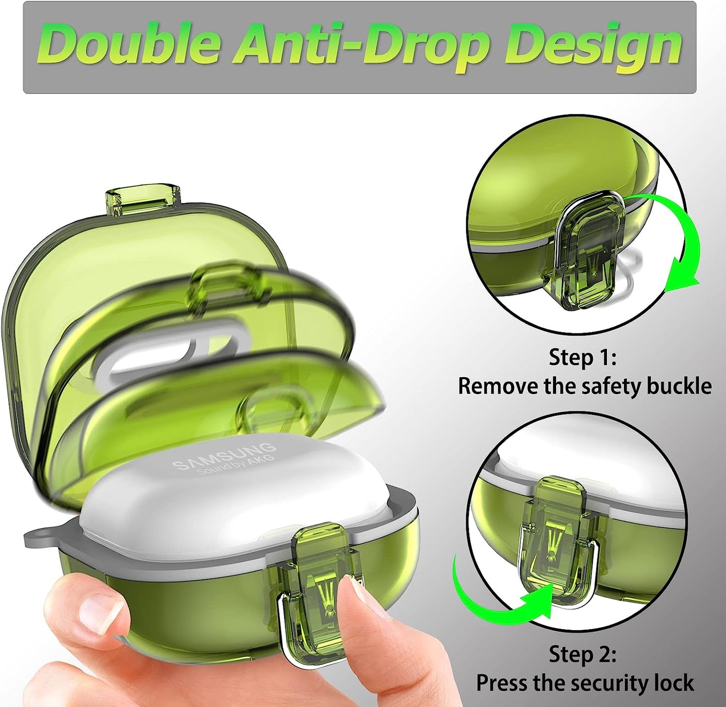 Upgrade Lock Case for Samsung Galaxy Buds2 Pro Case(2022)/Galaxy Buds2 Case(2021)/Galaxy Buds Live Case(2020)/ Galaxy Buds Pro Case(2021),Hard Shell Protective Cover with Lanyard/Keychain-Clear Yellow  AIBEAMER   