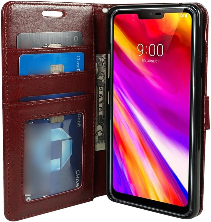 Zase Design Case for LG G7 Thinq, LG G7 (2018) Wallet Protective Case Pouch Folio Premium Professional PU Leather Flip Cover W/ [Kickstand] ID Card Slot Wrist Strap for LG G7 (Brown)  Zase ®   