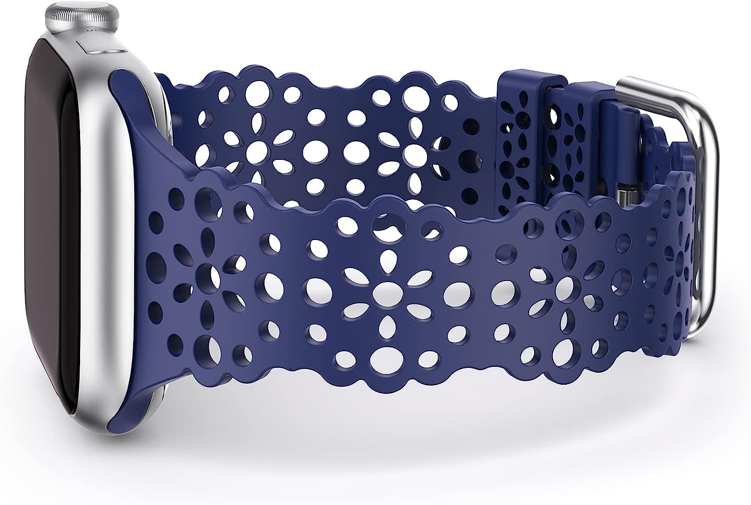 TOYOUTHS Compatible with Apple Watch Band Women 41Mm 40Mm 38Mm Soft Stretchy Silicone Lace Flower Cut-Outs Scalloped Breathable Waterproof Lacy Band for Iwatch Series 8 7 6 5 4 3 2 1 SE  TOYOUTHS Abyss Blue 41/40/38mm 