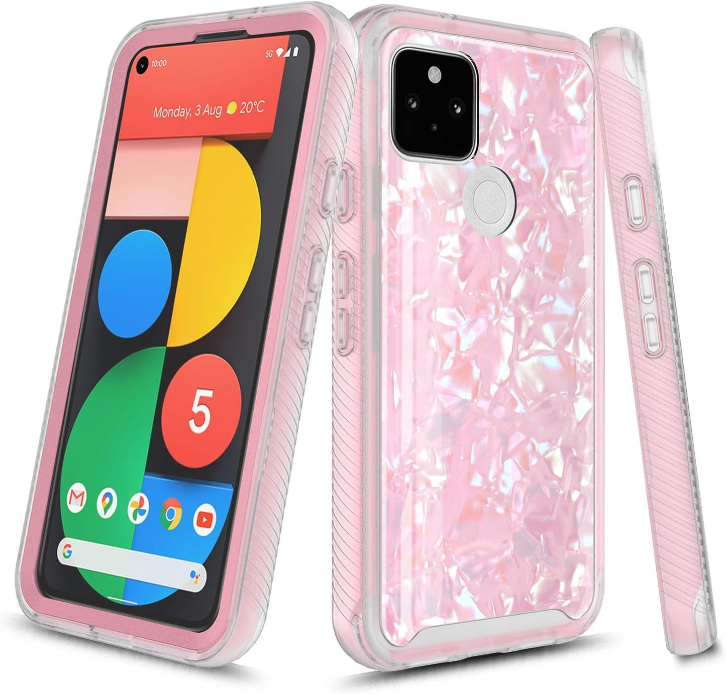 Google Pixel 4A 5G Case [For 5G Version ONLY], Onyxii Graphic Design Shockproof Impact Resistant Protective Full-Body Rugged Clear Hybrid Bumper Case for Google Pixel 4A 5G (Pink Shell)  Onyxii Case   
