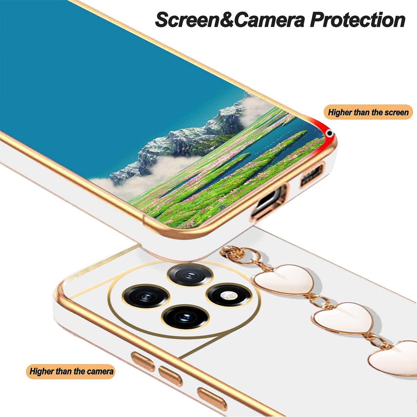 Jancyu Compatible with Oneplus 11 Case Silicone,Shockproof Phone Case for Oneplus11 with Strap Love Slim Protective Accessories Cute Cover for Women Girls (White)  Jancyu   