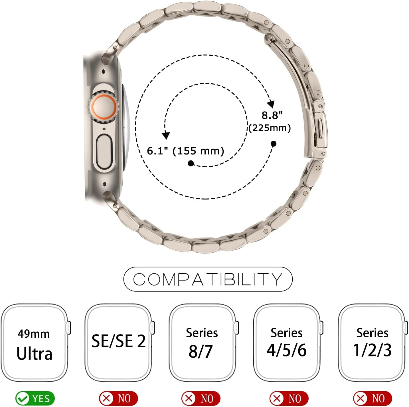 Tasikar Band Compatible with Apple Watch Band 49Mm Ultra Premium Stainless Steel Metal Replacement Strap with Case Compatible with Apple Watch Ultra 49Mm (Starlight)  Tasikar   