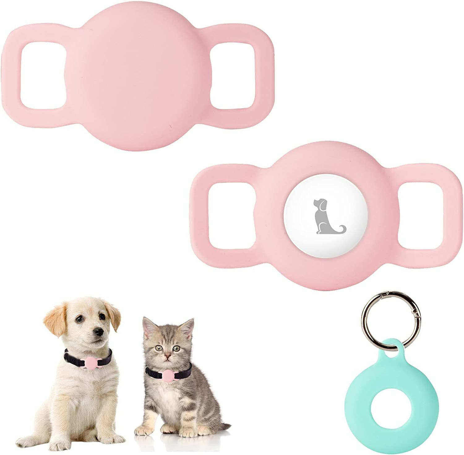 Puppydoggy 2 Pack Airtag Holder for Collar, Dog Cat Tracker Case, Silicone Airtag Case Waterproof, Scratch-Resistant, Anti-Lost & 1 Pack Airtag Keychain Holder for Bag, Suitcase (Small, Yellow)  Demao Pink Small 