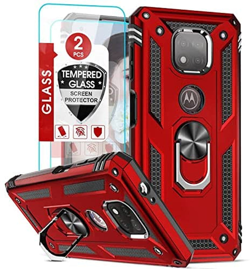 Leyi for Moto G Power 2021 Case with [2 Pack] Tempered Glass Screen Protector (Not Fit 2020/2022), [Military-Grade] Shockproof Phone Case with Kickstand for Motorola Moto G Power 2021, Black  LeYi Red  