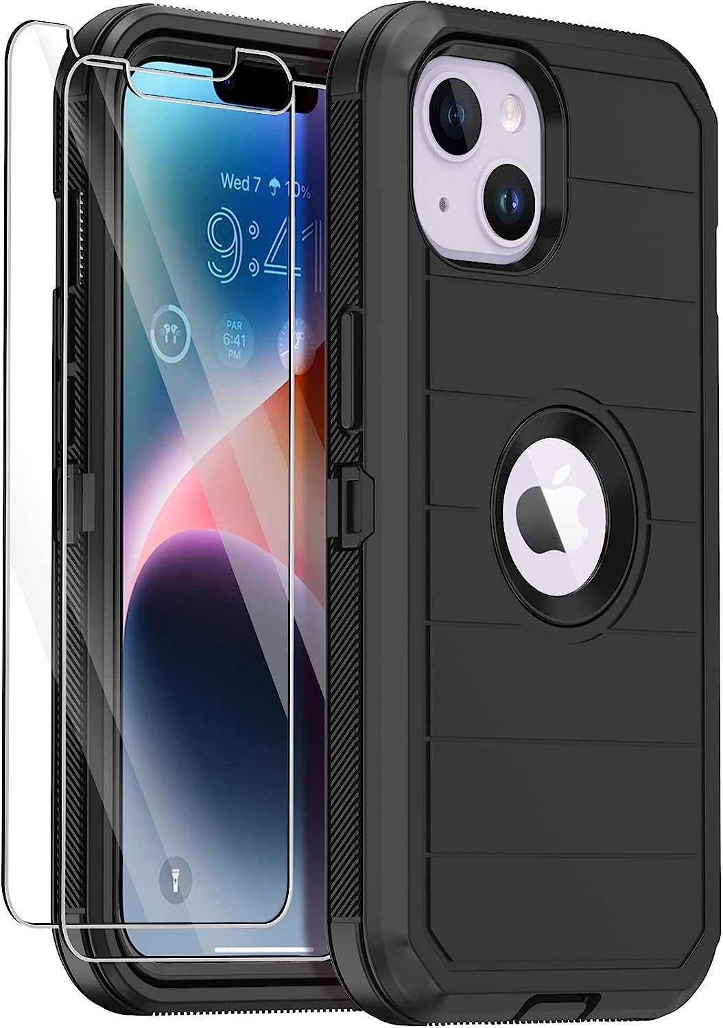 Annymall for Iphone 14 plus Case with 2 Screen Protector, Heavy Duty Drop Protection Shockproof Rugged 3-Layer Military Tough Durable Protective Cover for Apple Iphone 14 plus 6.7" (Black)  Annymall Black Ii  