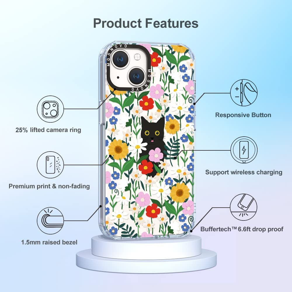 MOSNOVO Compatible with Iphone 14 Case, [Buffertech 6.6 Ft Drop Impact] [Anti Peel off Tech] Clear TPU Bumper Phone Case Cover with Cute Black Cat in Garden Designed for Iphone 14 6.1"  MOSNOVO   