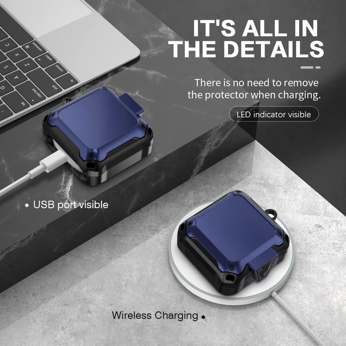 [With Lock] Case for Samsung Galaxy Buds Live Case/Galaxy Buds 2 Case/Galaxy Buds Pro Case, Security Lock Case Hard PC+TPU Protective Cover for Samsung Galaxy Buds 2 Case with Keychain & Strap (Blue)  Woocon   