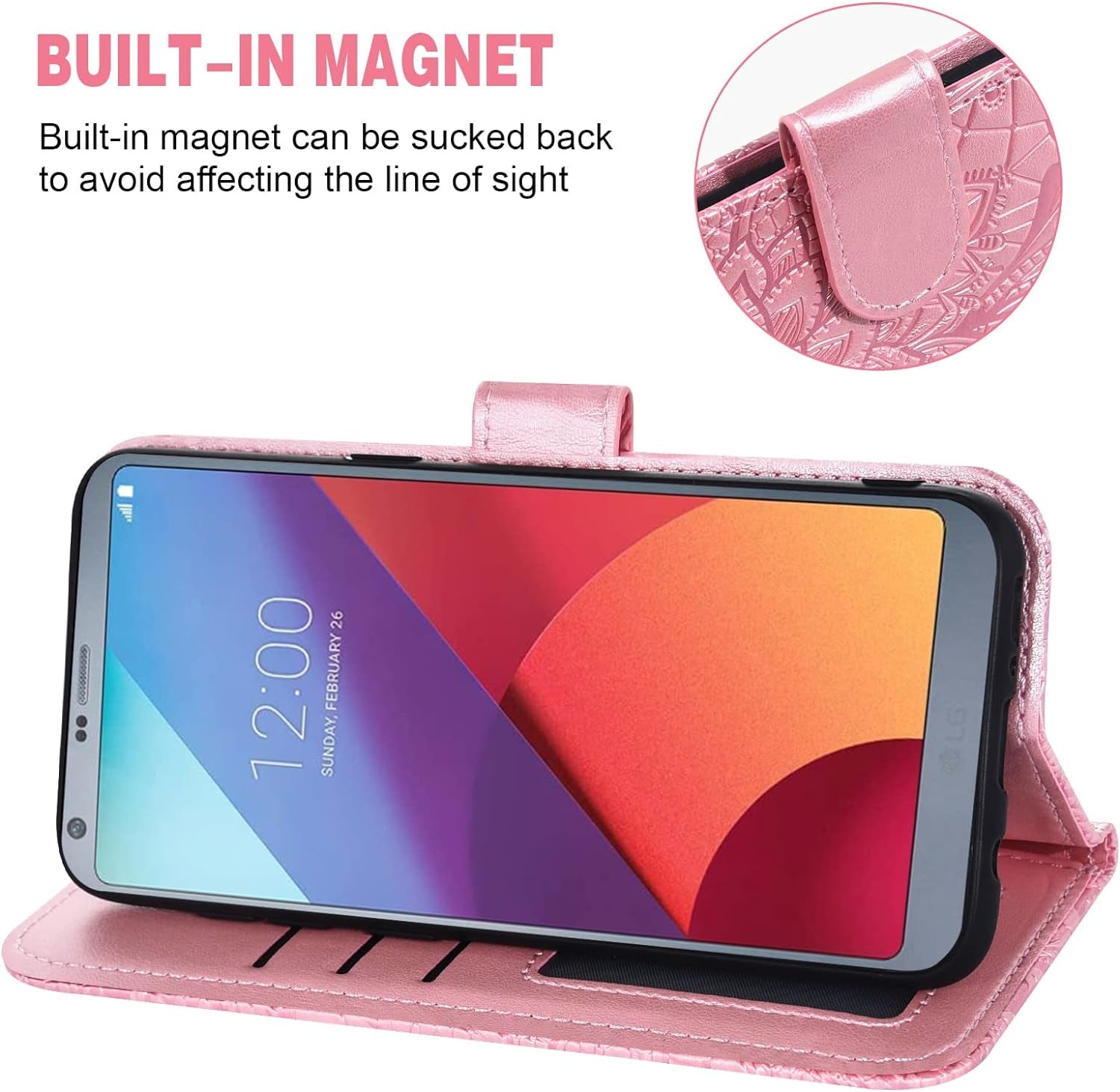 Asuwish Compatible with LG G6 Case and Tempered Glass Screen Protector Cover Cell Accessories Card Holder Lace Wallet Phone Cases for LGG6 Thinq LG6 Thin Q G 6 plus G6+ 6G VS988 H872 Women Rose Gold  Asuwish   