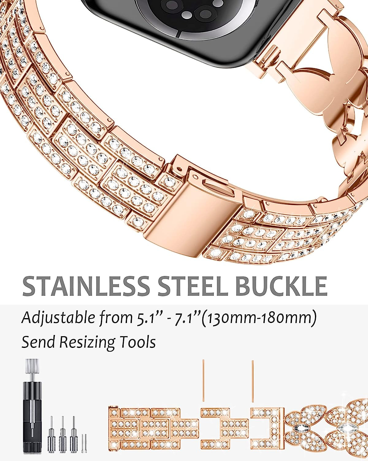 Dgege Bling Band Compatible for Apple Watch Bands 38Mm 40Mm 41Mm Women, Cute Butterfly Fashion Sparkle Bracelet Slim Jewelry Metal Strap for Iwatch Series 8 7 6 5 4 3 2 1 SE Ultra  DGege   