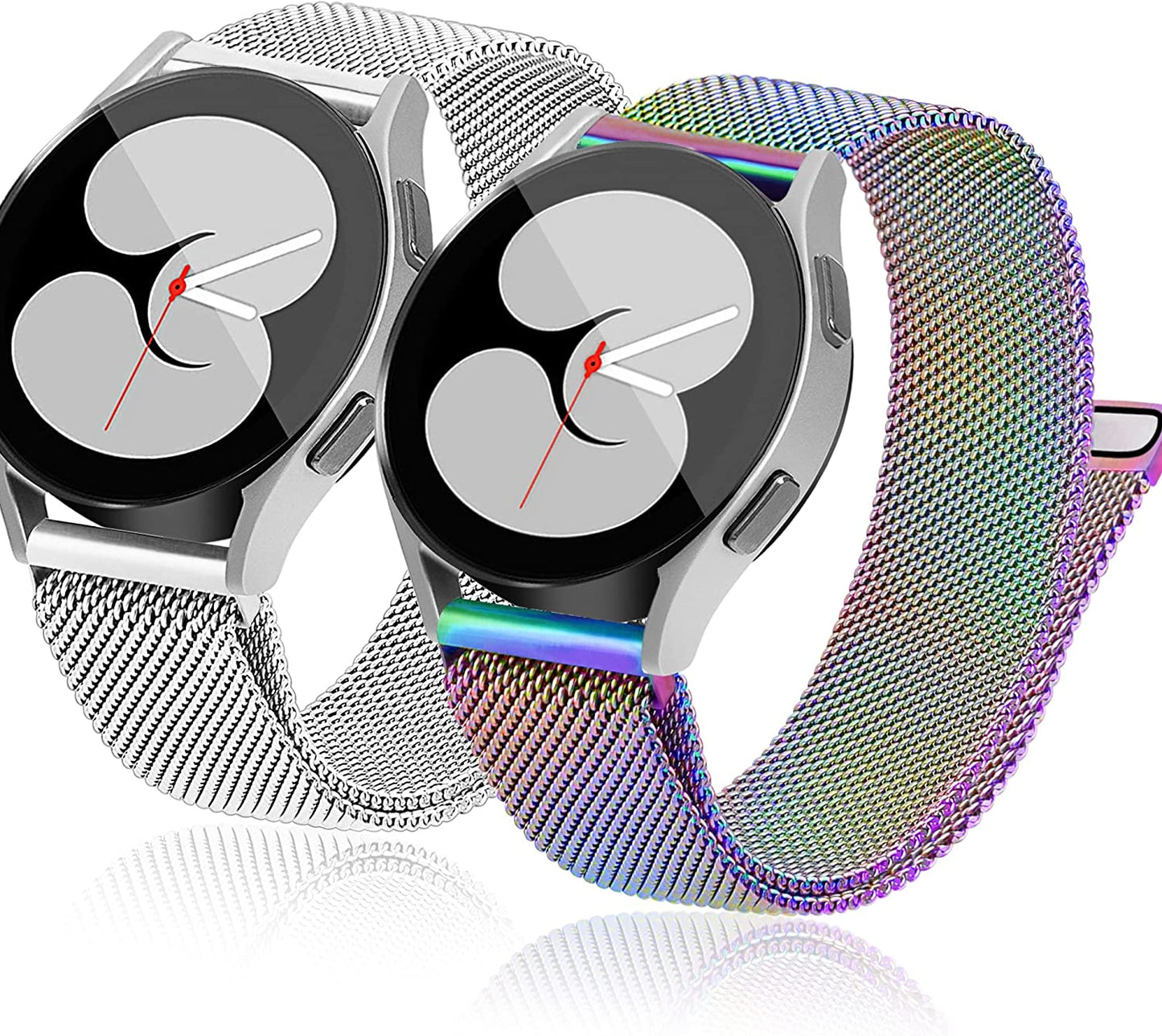 3 Packs Upgrade Double Magnetic Galaxy Watch 5/4 Band, Mesh Loop 20Mm Breathable & Comfortable Band, Compatible with Samsung Watch 5 Band/Galaxy Watch 4 Band/Watch 5 Pro Band/Active 2/ Watch 3 41Mm  YGTIECS Silver and Colorful 20mm 