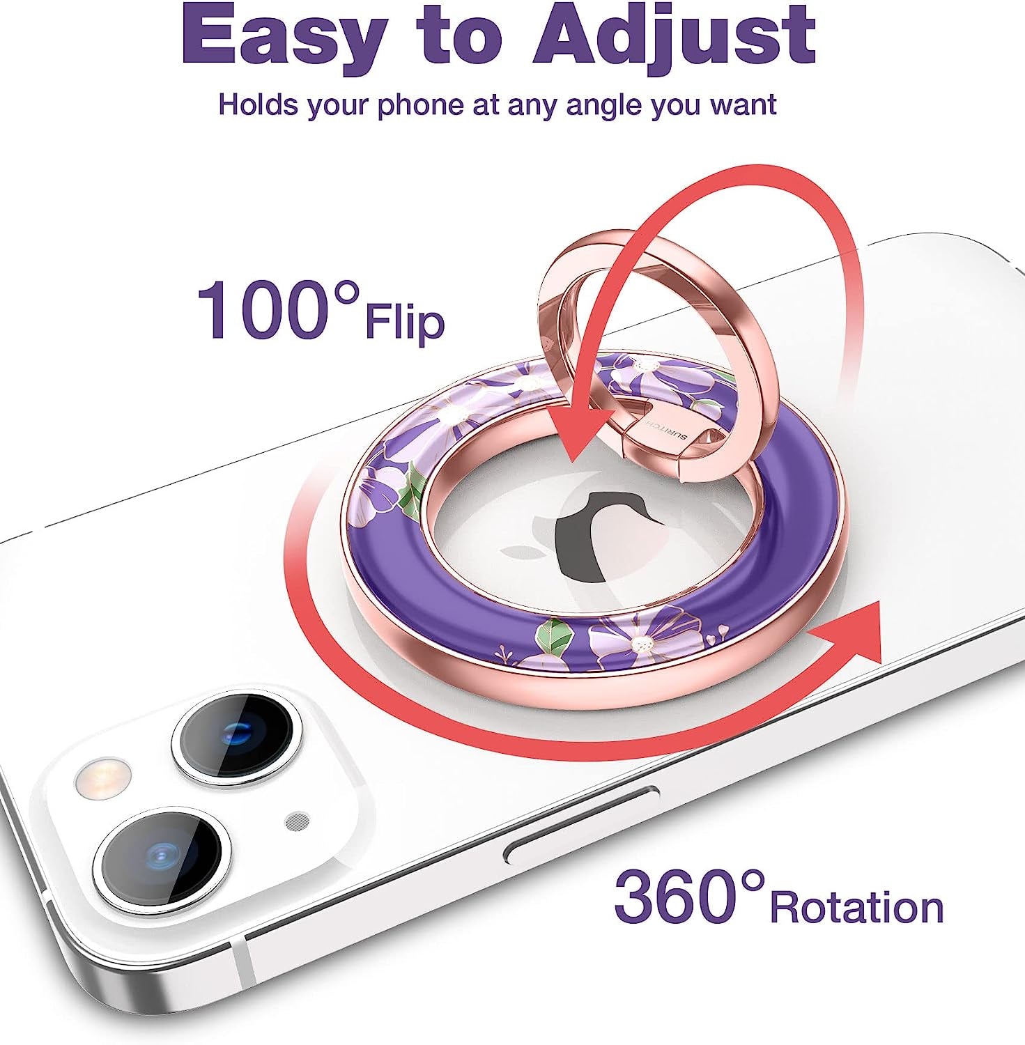 SURITCH Magnetic Cell Phone Ring Holder Grip for Iphone 14/13/12(Pro, Pro Max, Plus, Mini), Finger Grip Folding Adjustable Kickstand for All Magsafe Iphone-Compatibles, Purple Cosmos  SURITCH   