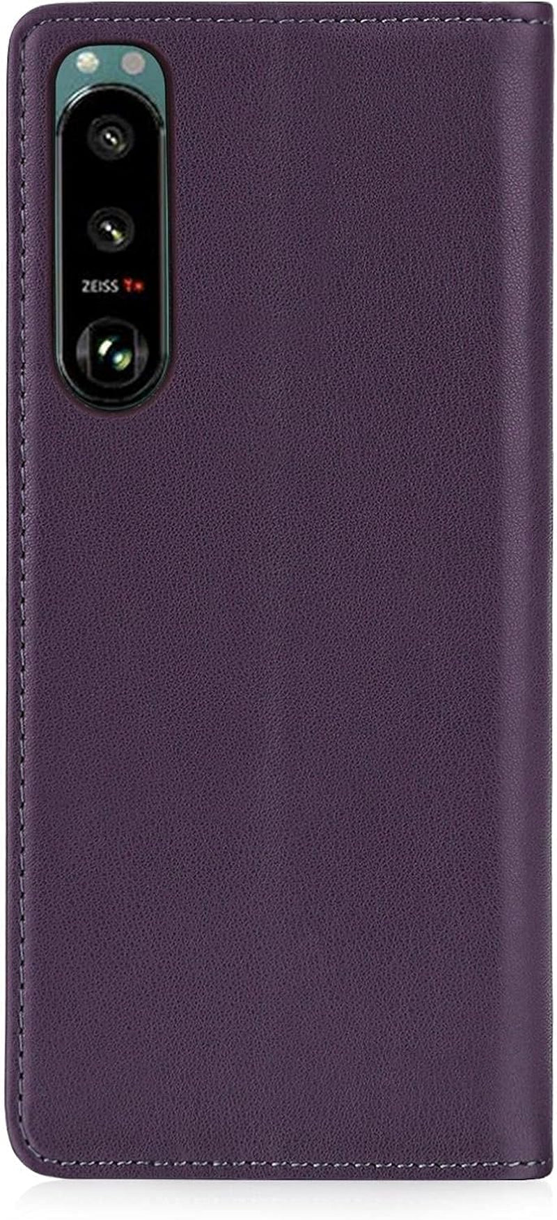 32Nd Classic Series 2.0 - Real Leather Book Wallet Case Cover for Sony Xperia 5 III (2021), Real Leather Design with Card Slot, Magnetic Closure and Built in Stand - Aubergine  32ndShop   