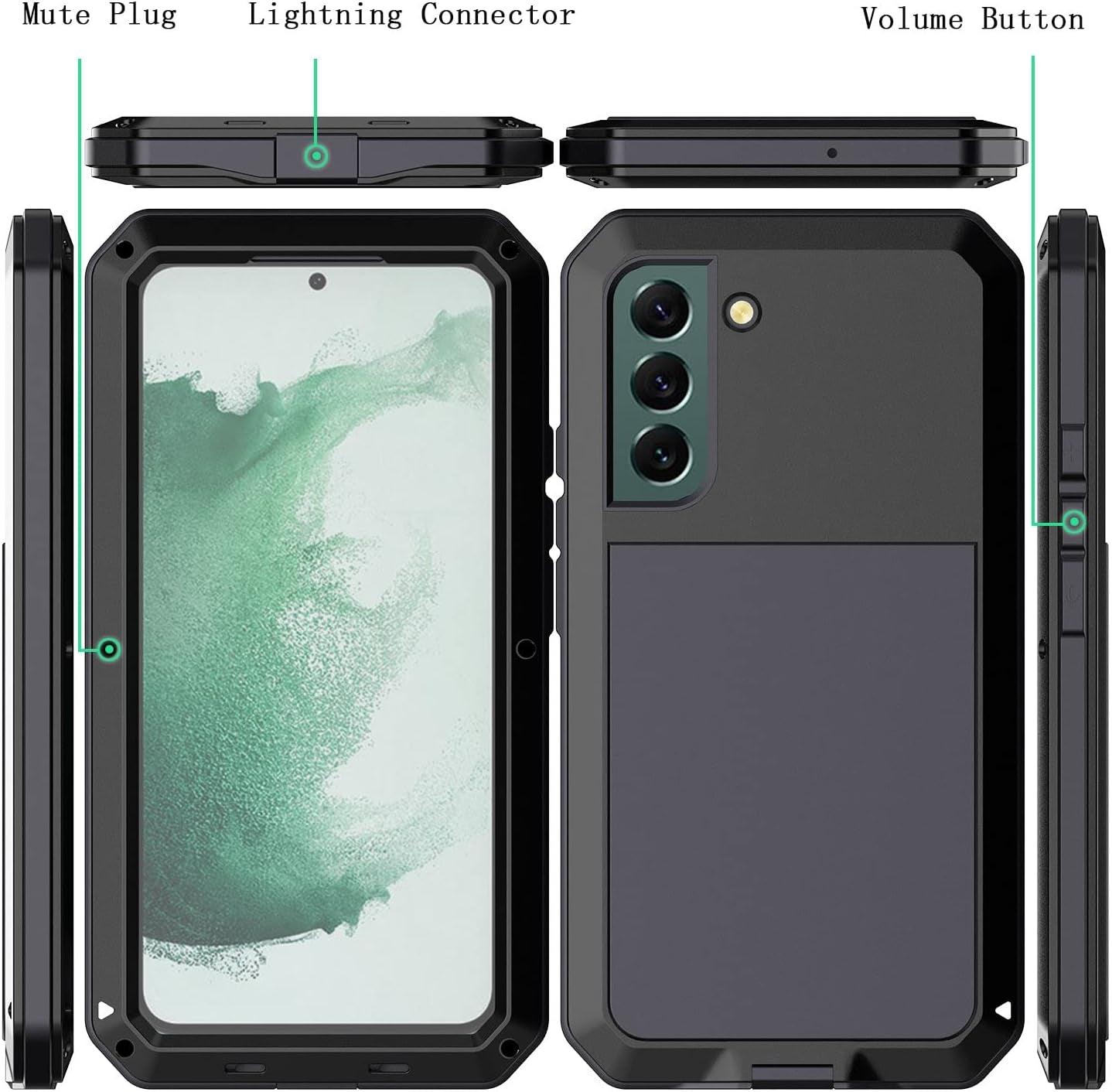 Galaxy S22 Case,Marrkey Full Body Protective Cover Heavy Duty Shockproof [Tough Armour] Aluminum Alloy Metal Case with Silicone Built-In Screen Protector for Samsung Galaxy S22 6.1" - Black  Marrkey   