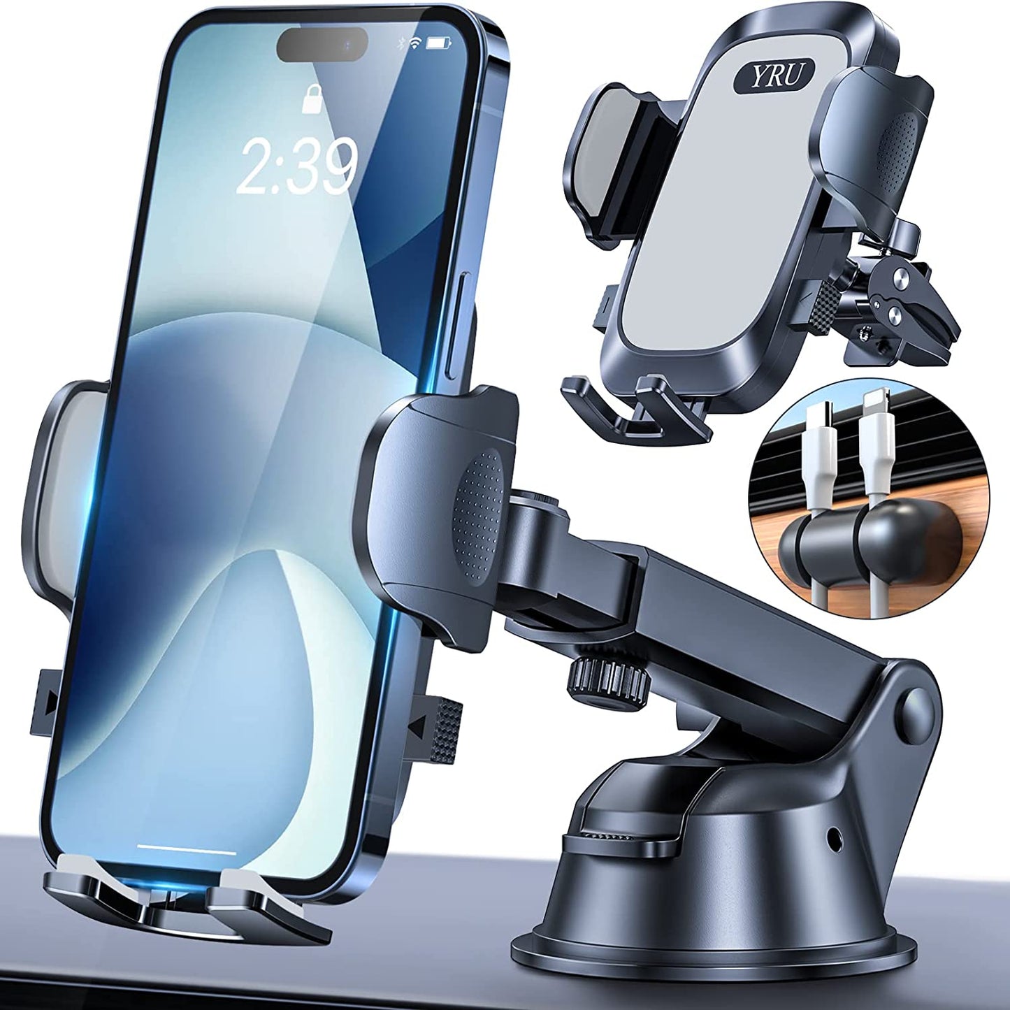 YRU [Upgrade 80LBS Strong Suction Car Phone Holder Mount,[Bumpy Road Stable] Dashboard Cell Phone Holder for Car Air Vent Windshield Phone Stand for Iphone 14 13 12 Pro Max Samsung & Pickup Truck  YRU Light Grey  