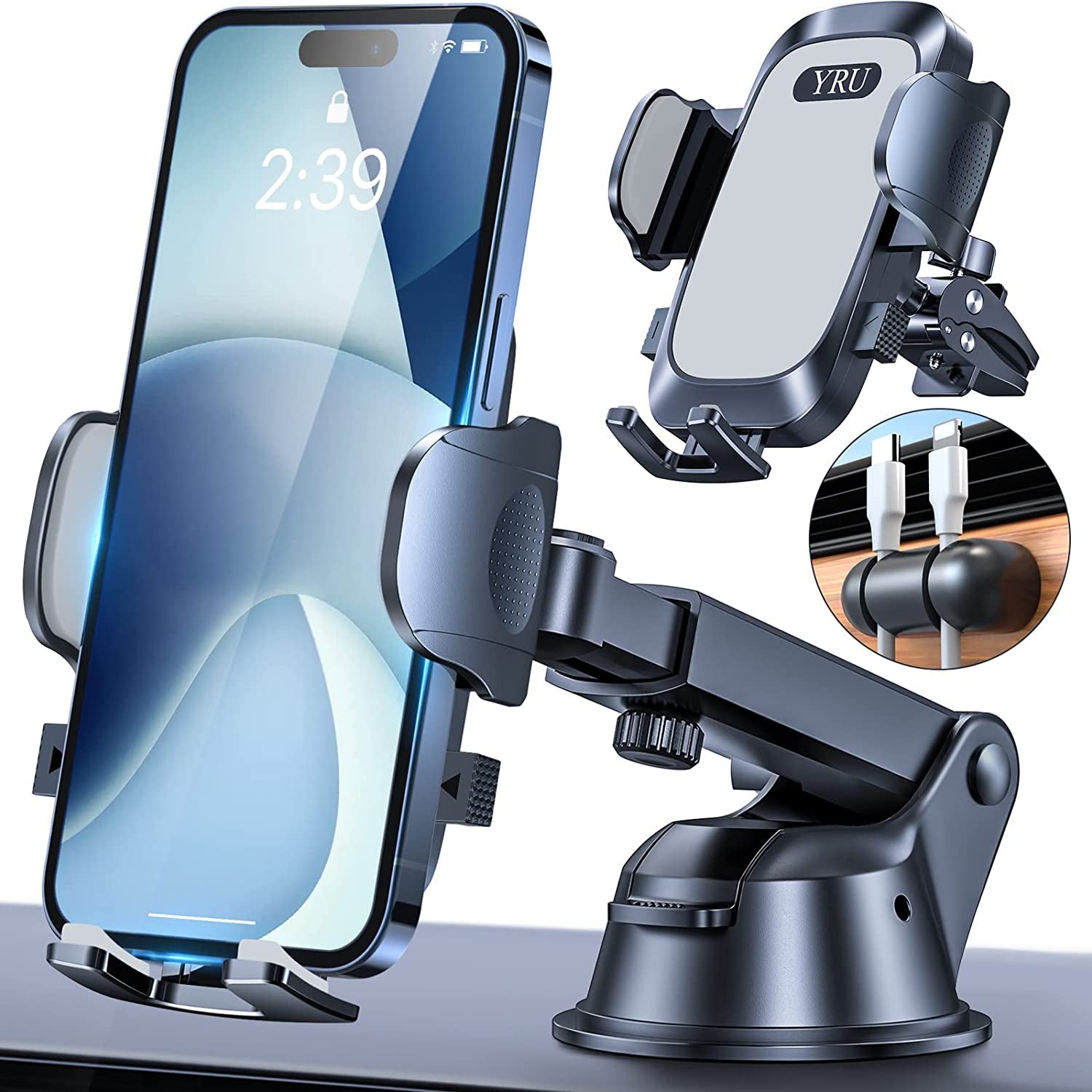 YRU [Upgrade 80LBS Strong Suction Car Phone Holder Mount,[Bumpy Road Stable] Dashboard Cell Phone Holder for Car Air Vent Windshield Phone Stand for Iphone 14 13 12 Pro Max Samsung & Pickup Truck  YRU Light Grey  