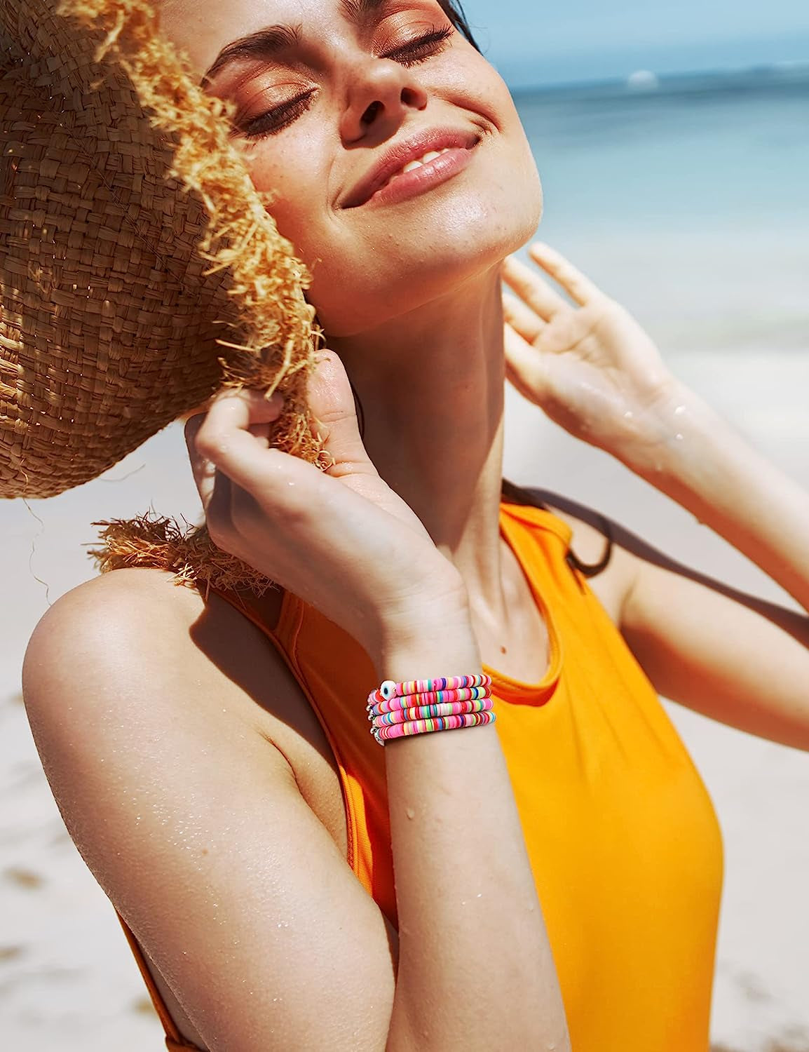 TOYOUTHS Heishi Beads Bracelet Compatible with Apple Watch Band Cute Stretch Girl Women Summer Beach Surfer Stackable Clay Preppy Jewelry Band for Iwatch 42/44/45Mm Series SE 7 6 5 4 3 2 1  TOYOUTHS   