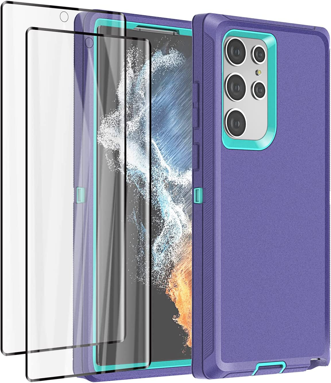 Aicase for Galaxy S22 Ultra Case with Screen Protector,Heavy Duty Drop Protection Full Body Rugged Shockproof/Dust Proof Military Protective Tough Durable Phone Cover for Samsung S22 Ultra 6.8“  AICase Light Purple  