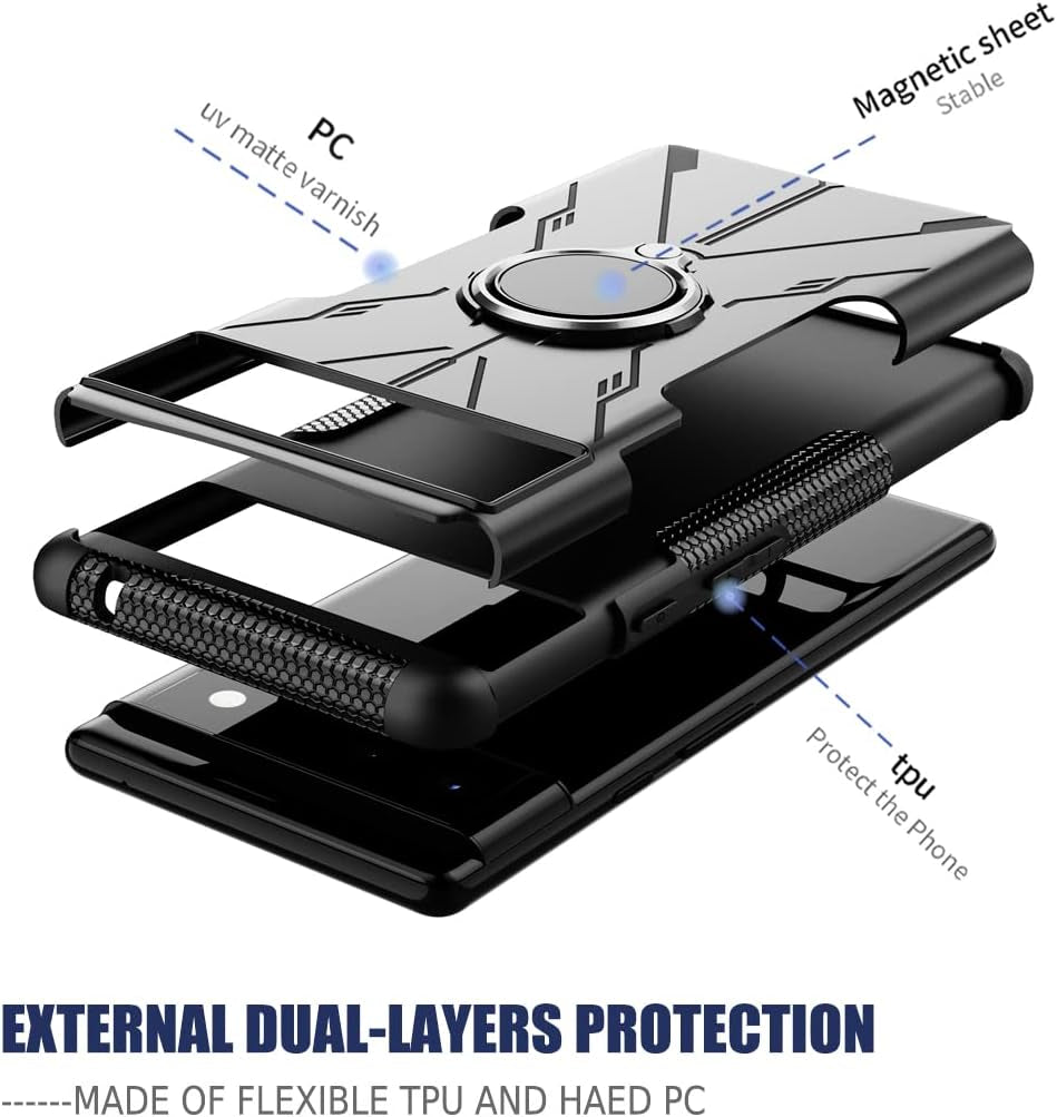 Gufuwo Phone Case for Pixel 6 Pro Case,Pixel 6 XL G8VOU Case, Metal Ring Holder Kickstand Stand Protection Cover for Google Pixel 6 Pro 5G (Black)  Gufuwo   