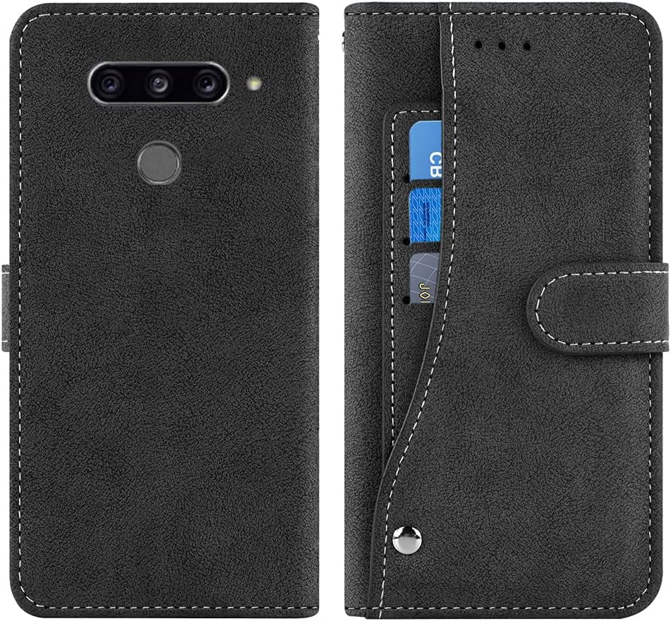 Compatible with LG V40 Thinq Wallet Case and Tempered Glass Screen Protector Flip Cover Credit Card Holder Stand Cell Phone Cases for LGV40 Storm V 40 Thin Q V40Thinq LG40 40V 40Thinq Women Men Black  NSS   