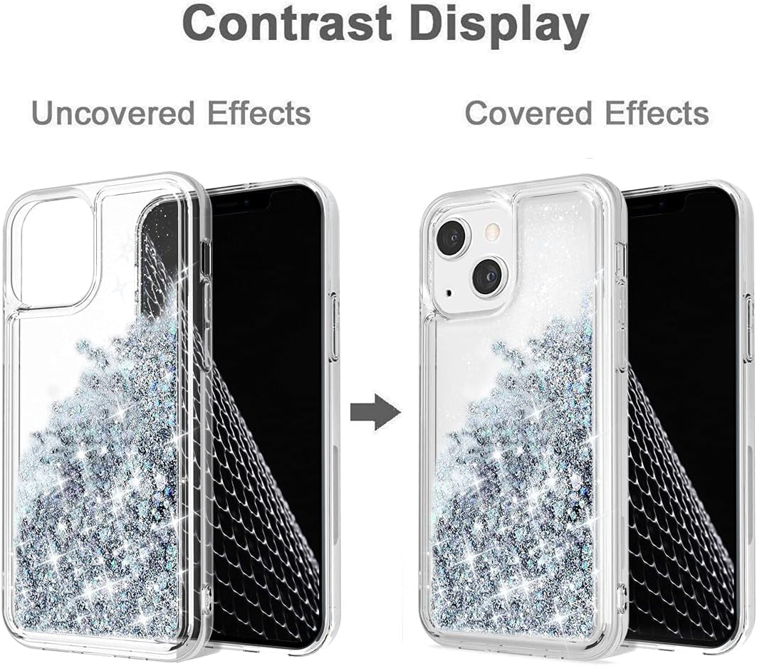 WORLDMOM Compatible with Iphone 13 Case,Clear Bling Flowing Liquid Floating Sparkle Colorful Glitter Waterfall TPU Protective Phone Case Compatible with Iphone 13 [6.1 Inch 2021], Silver  WORLDMOM   