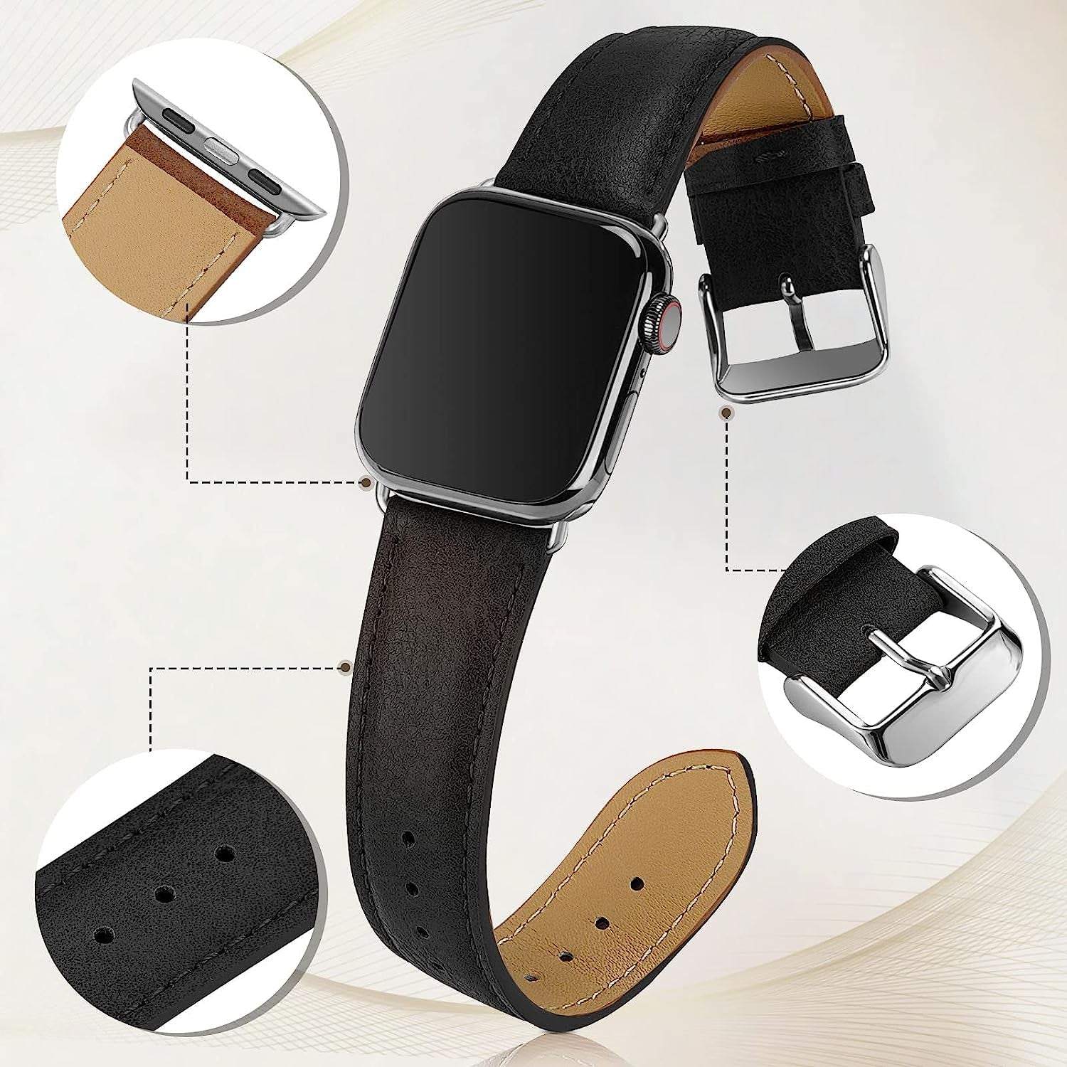 YUETUOL Compatible with Apple Watch Band Leather Replacement Band Strap Men Women Compatible with Apple Watch Ultra SE2 SE Series 8 7 6 5 4 3 2 1 / 38Mm 40Mm 41Mm 42Mm 44Mm 45Mm 49Mm  YUETUOL   