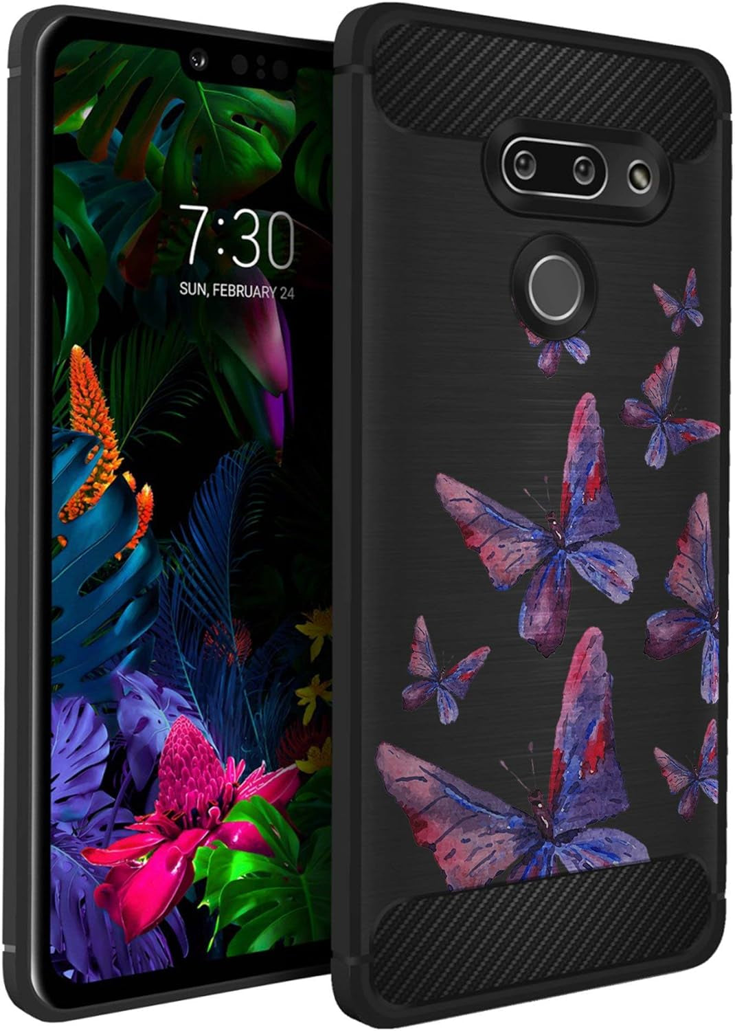 Casesondeck Case Compatible with [LG G8 Thinq/Lg G8] Tribal Floral Matte TPU Flexible Carbon Fiber Textured (Buffalo Western)  CasesonDeck Purple Butterfly  