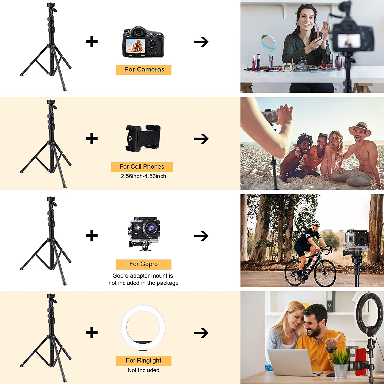 PHOPIK Phone Tripod Stand : Selfie Stick Tripod,Phone Tripod Extendable Camera & Cell Phone Tripod Stand for Iphone & Android Phone, Heavy Duty Aluminum, Lightweight  PHOPIK   