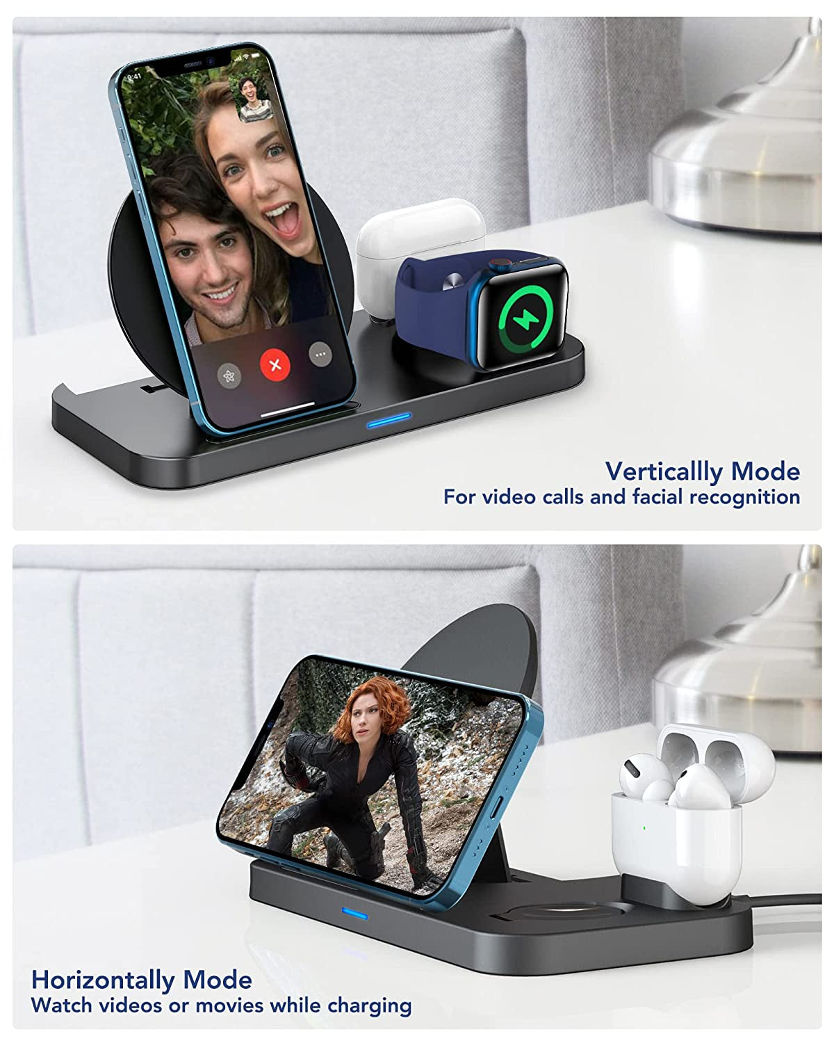 [2022 NEW] 3 in 1 Wireless Charging Station for Multiple Devices Apple, Charging Stand for Iphone and Apple Watch 7/6/SE/5/4/3/2/1, Portable Charging Dock for Airpods Pro/3/2/1 (With 18W Fast Charger)  Dulums   